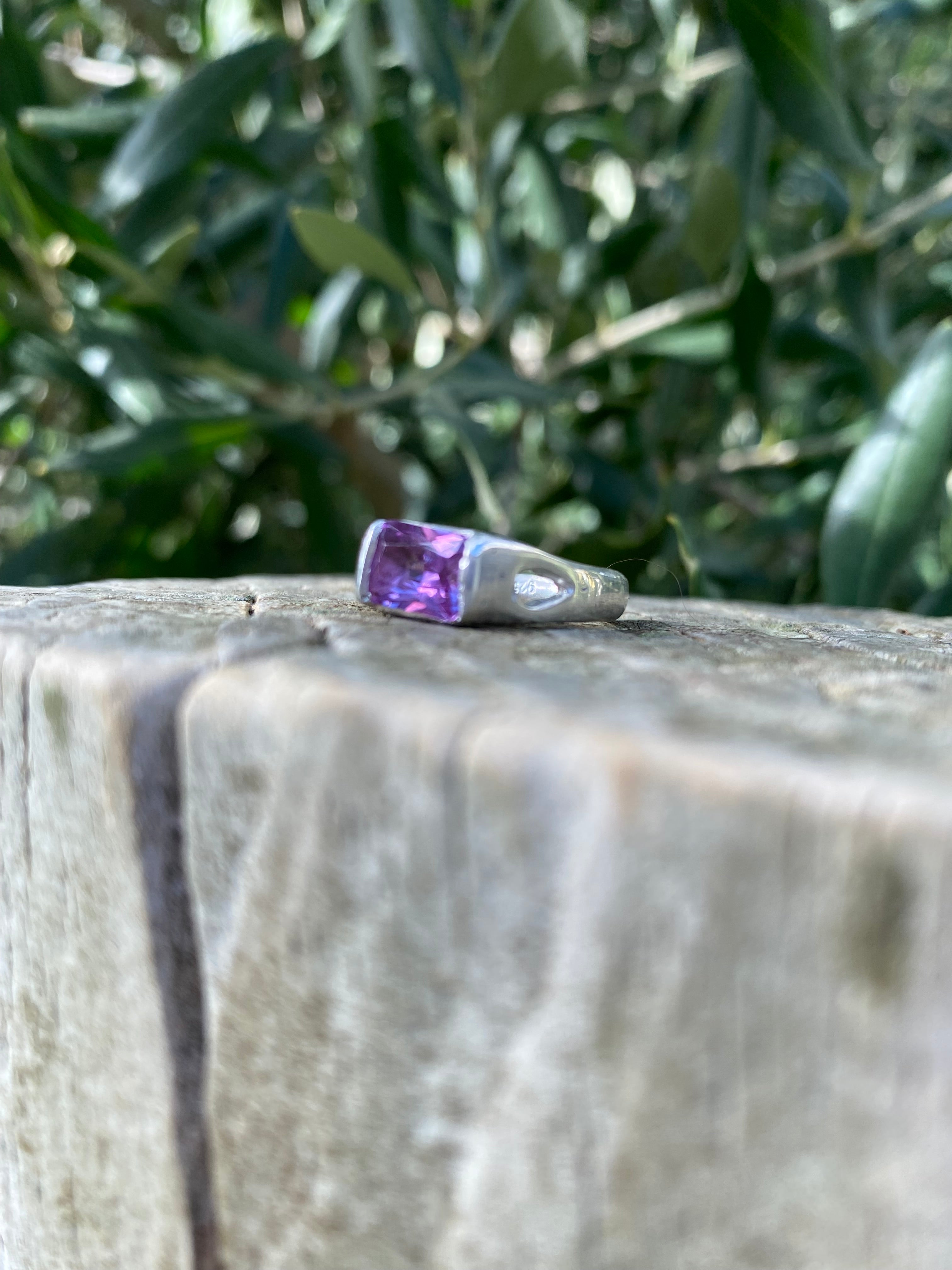 Delicate Signet Alexandrite Sterling Silver Ring