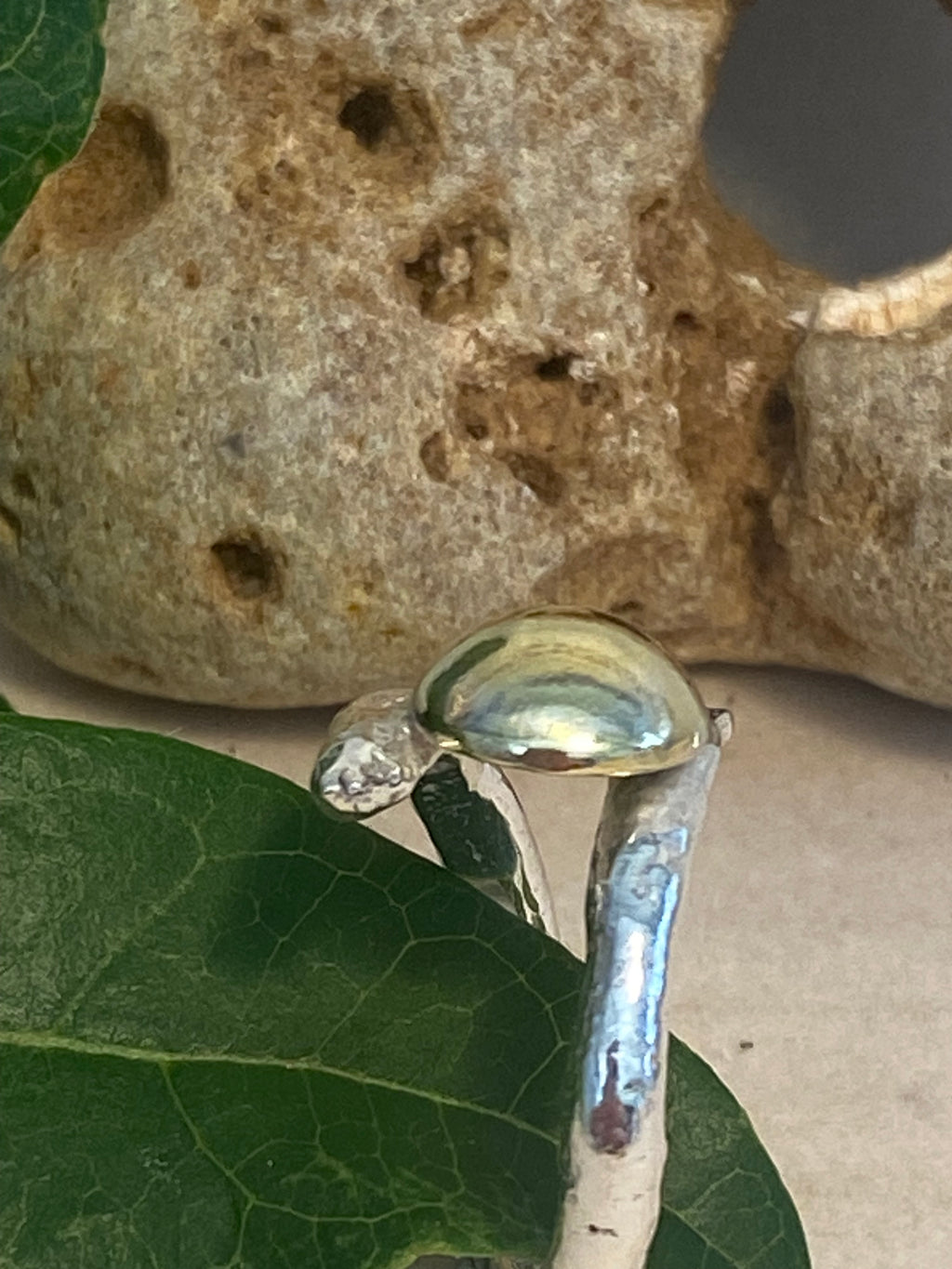 Organic Form Adjustable Silver & Brass Dome Ring