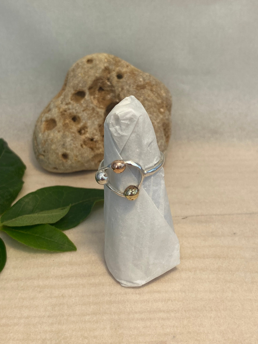 Three Metals Halo Pebble Ring — Silver, Copper & Brass