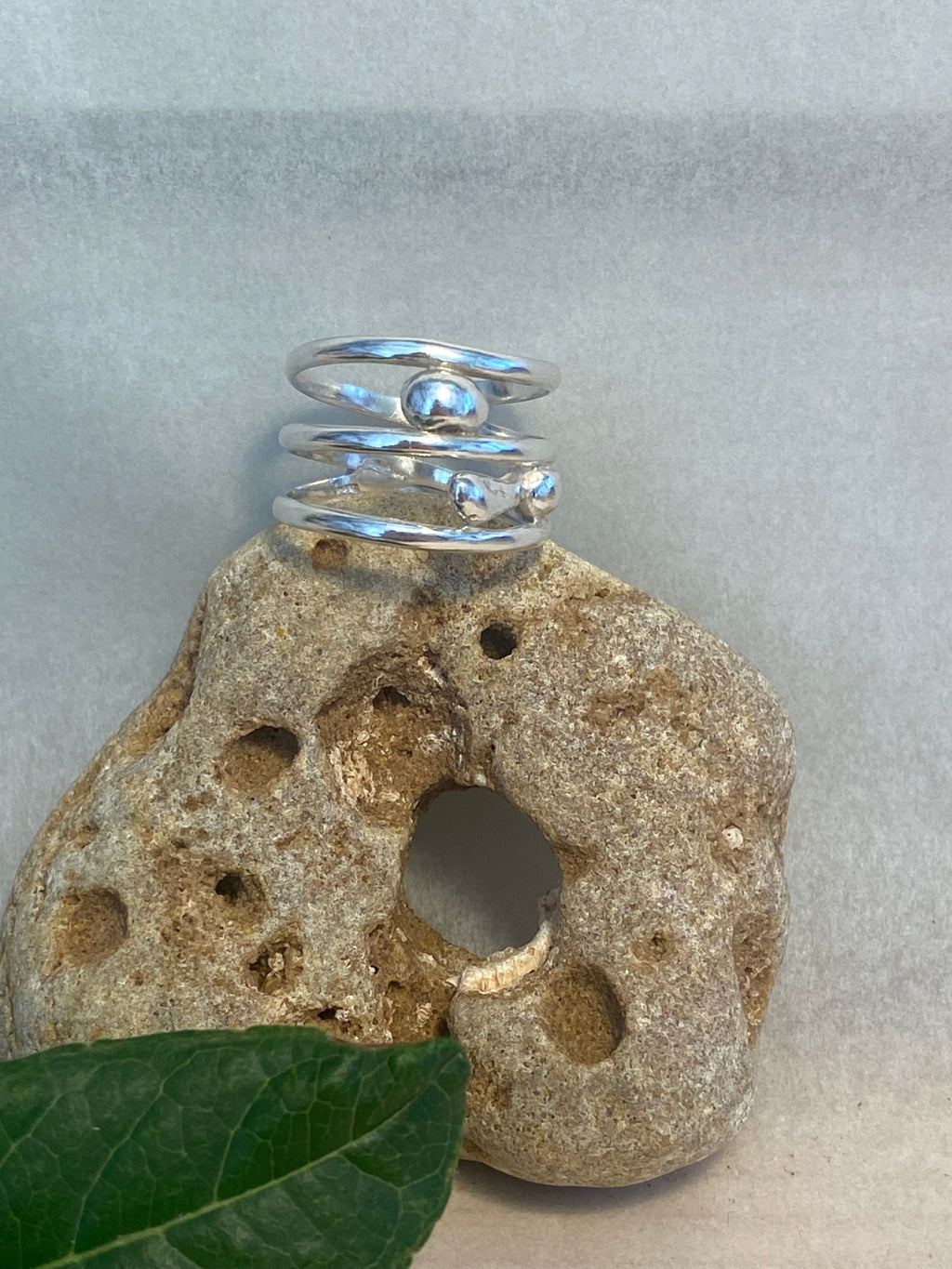 Triple Band Trio Sterling Silver Pebble Ring