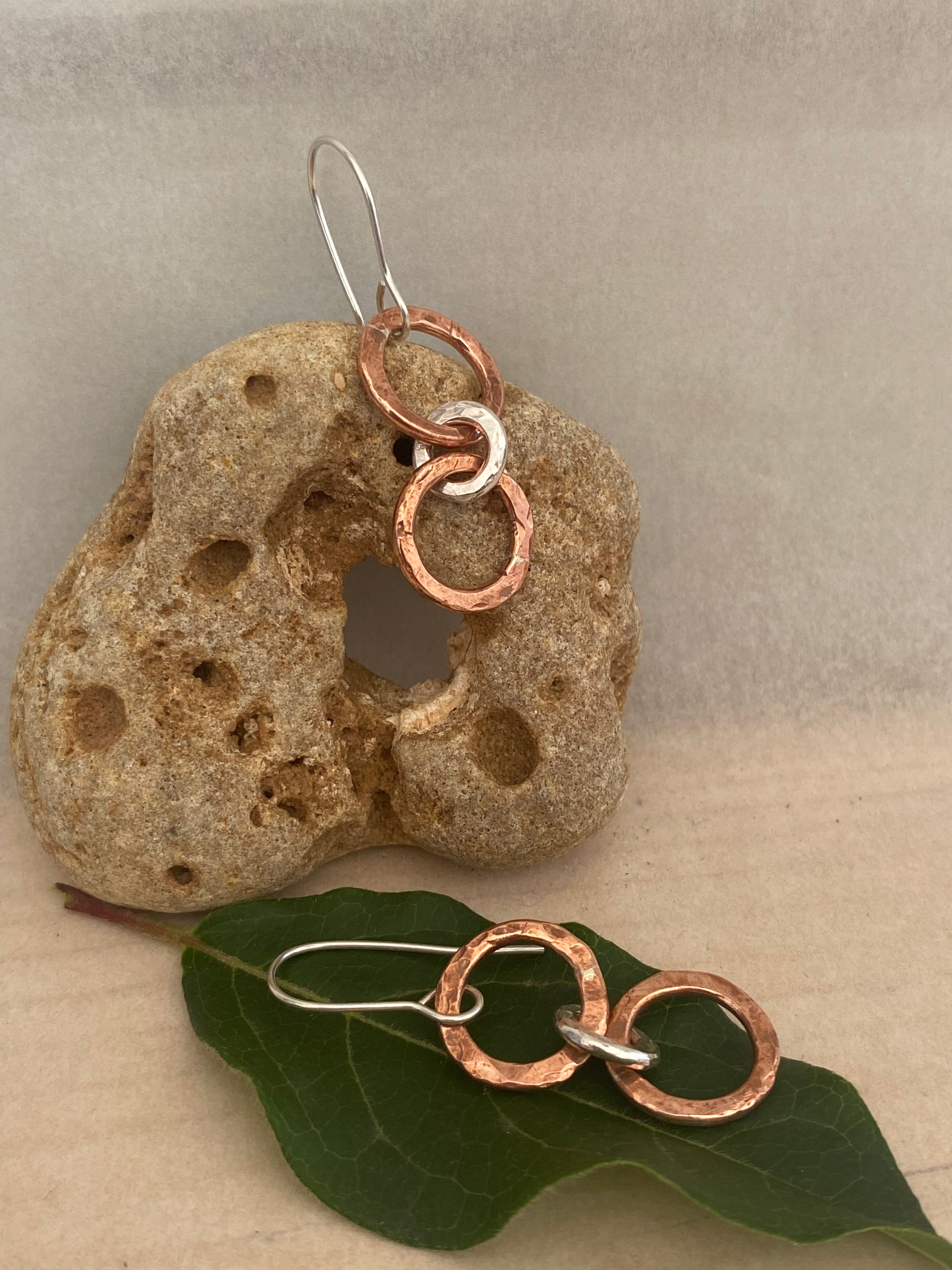 Silver & Copper Triple Loop Drop Earrings