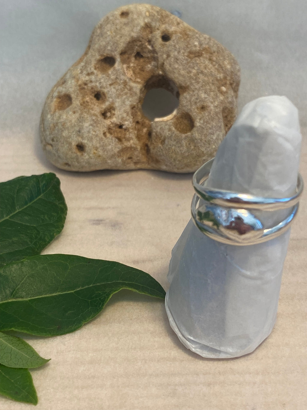 Double Band Silver Ring with Molten Pebble Detail
