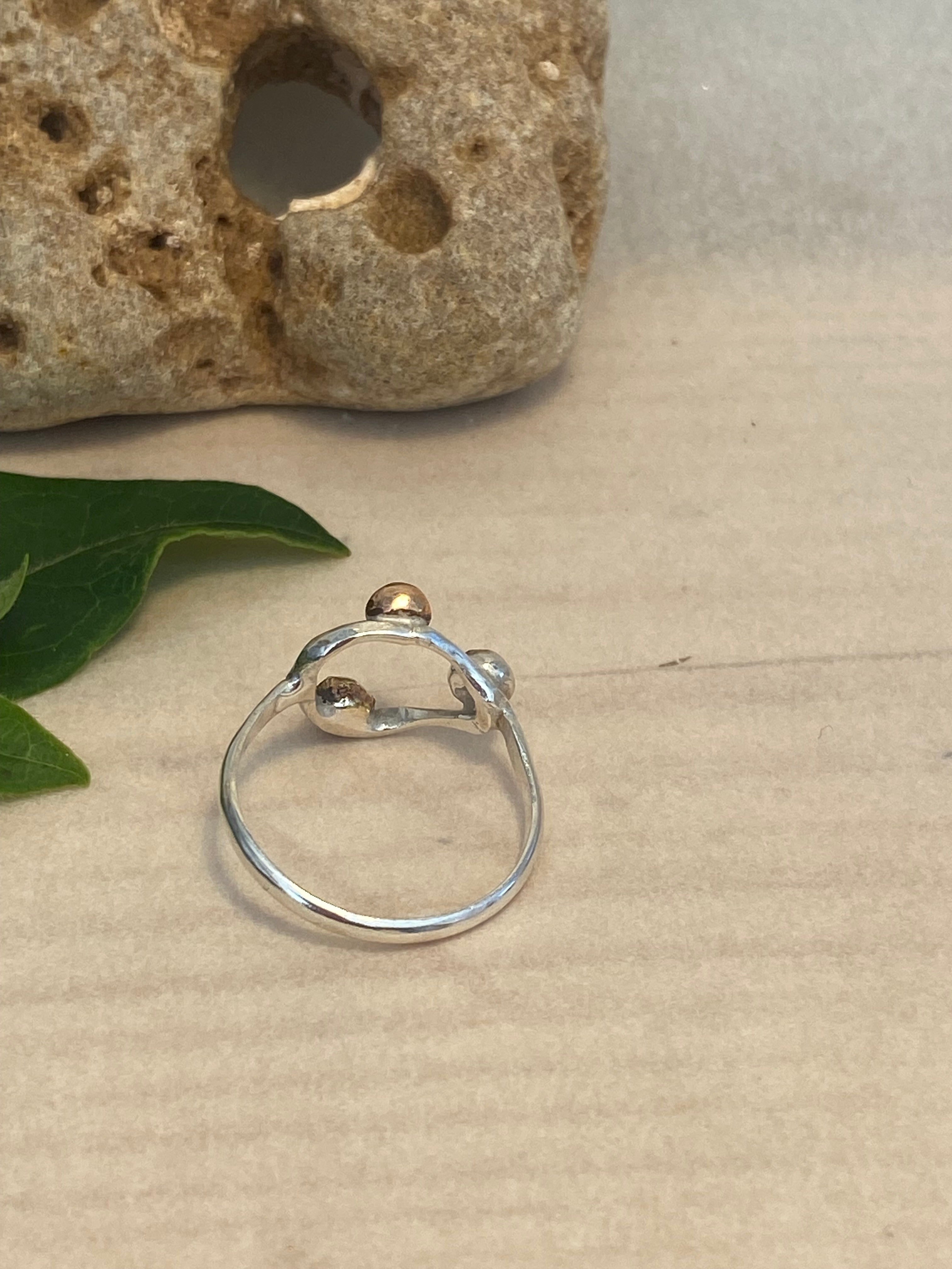 Three Metals Halo Pebble Ring — Silver, Copper & Brass