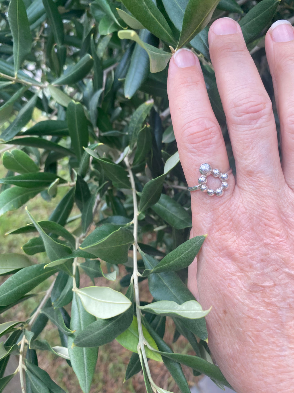 Silver Pebble Halo Ring