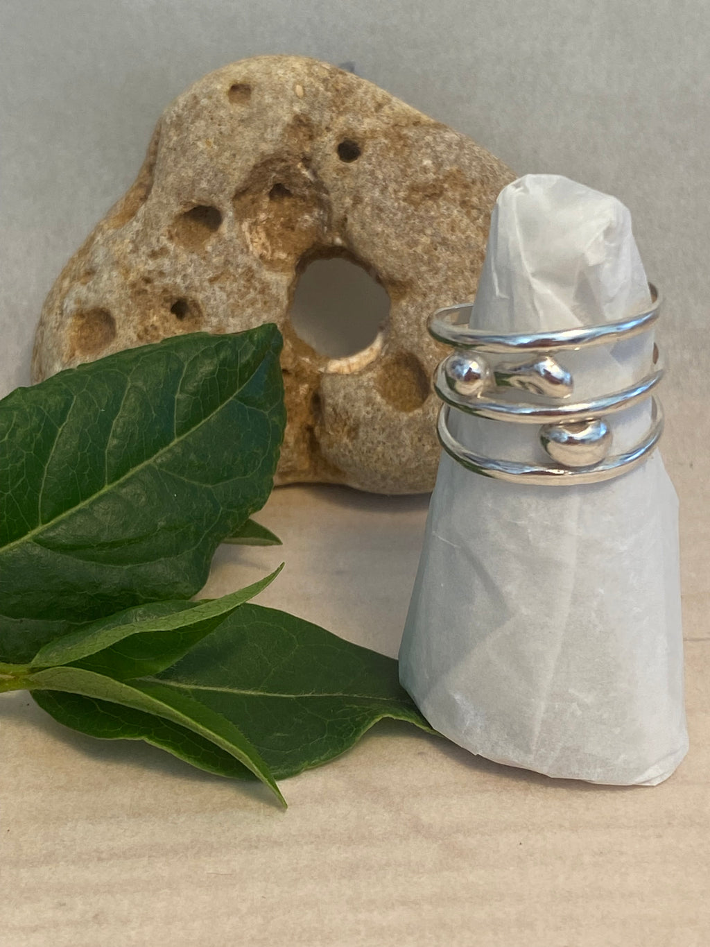 Triple Band Trio Sterling Silver Pebble Ring