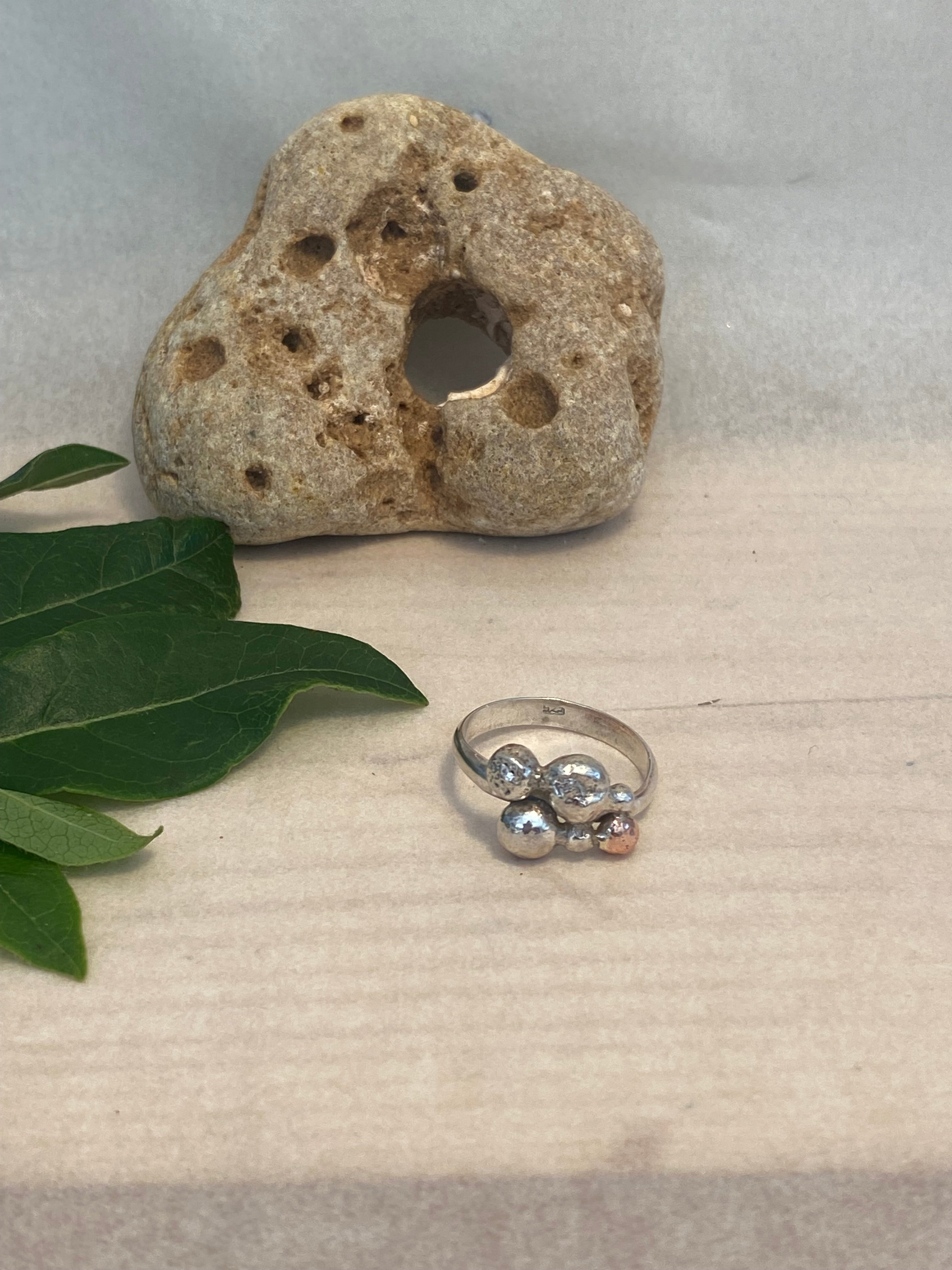 Mixed Metal Pebble Ring — Silver & Copper