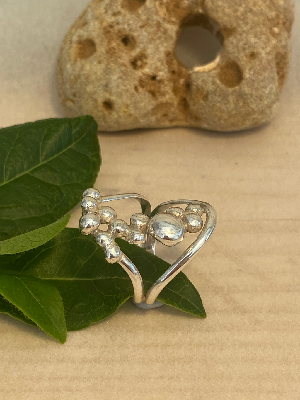 Blossom Spray Sterling Silver Double Band Ring