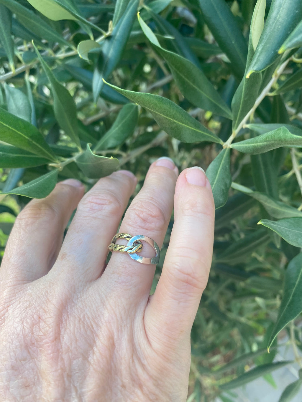 Needle & Thread Adjustable Ring — Silver & Brass
