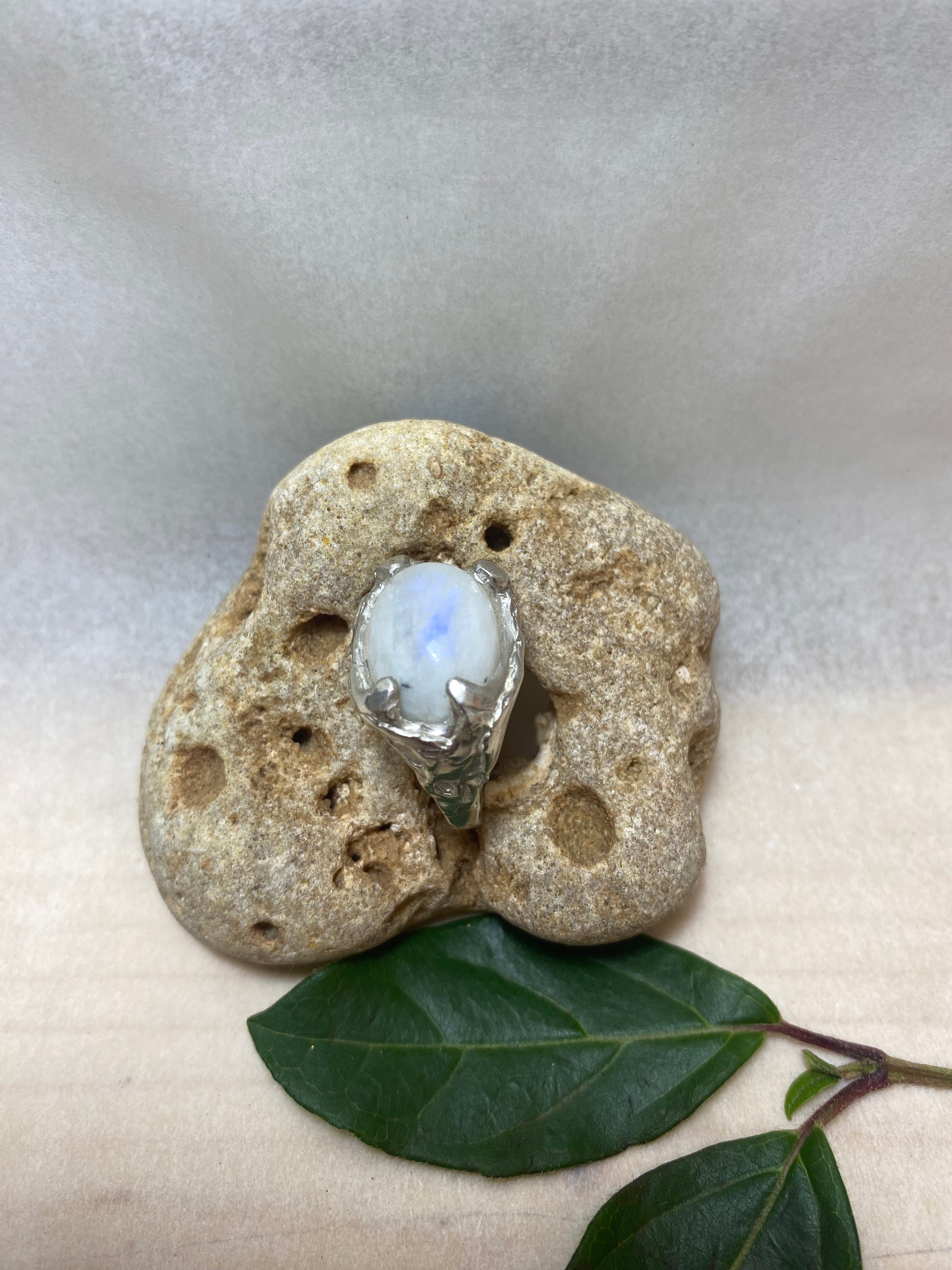 Moonstone Ring — Sculpted Sterling Silver