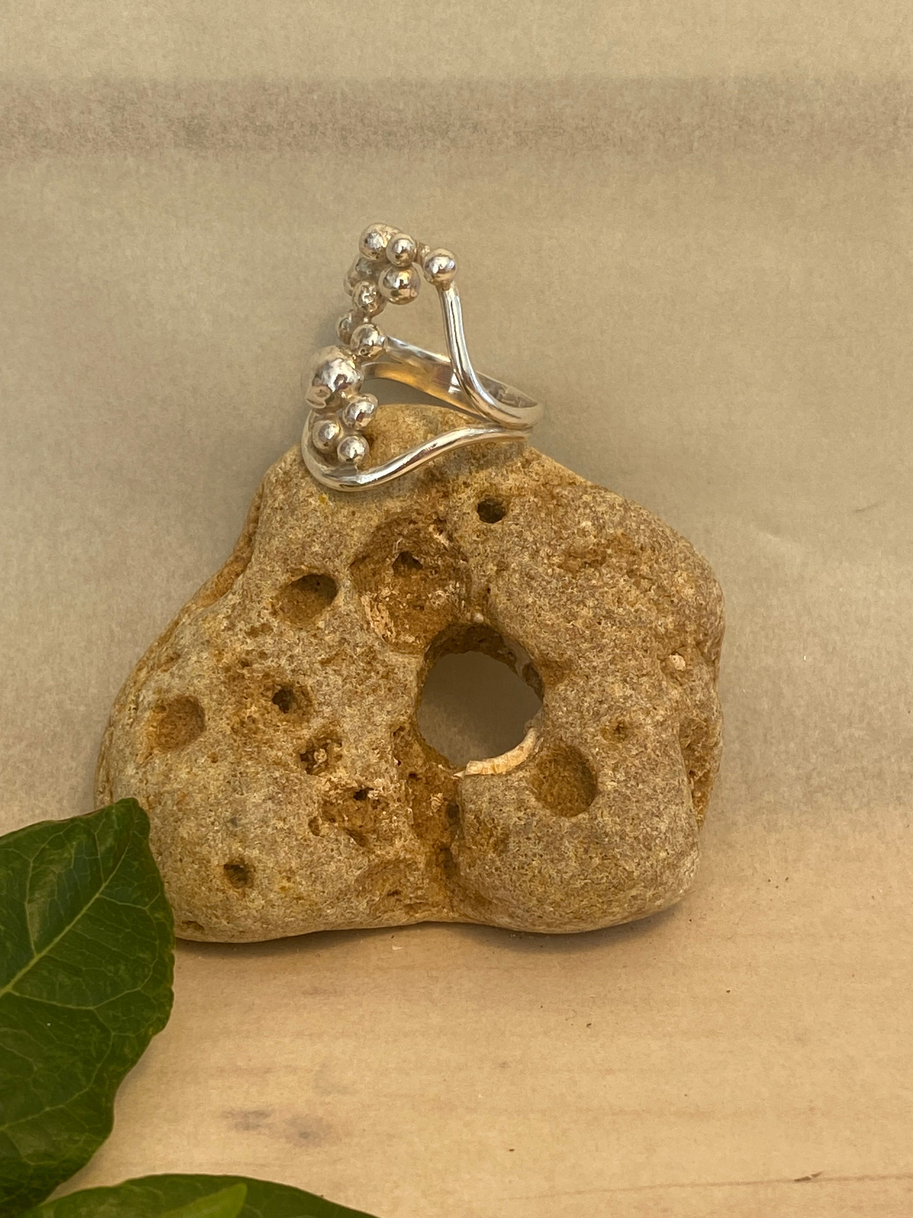 Blossom Spray Sterling Silver Double Band Ring