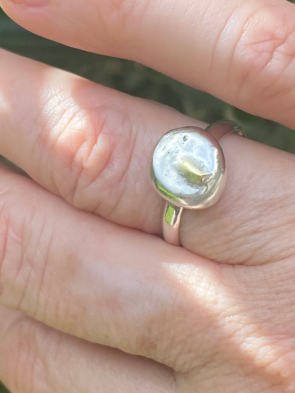 Brass & Silver Pebble Disk Sterling Silver Ring