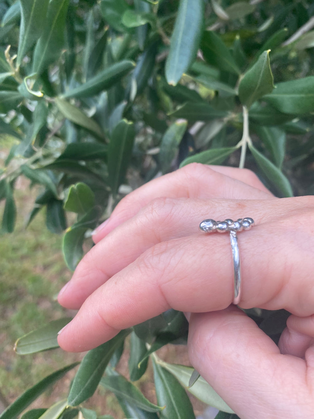 Silver Pebble Halo Ring