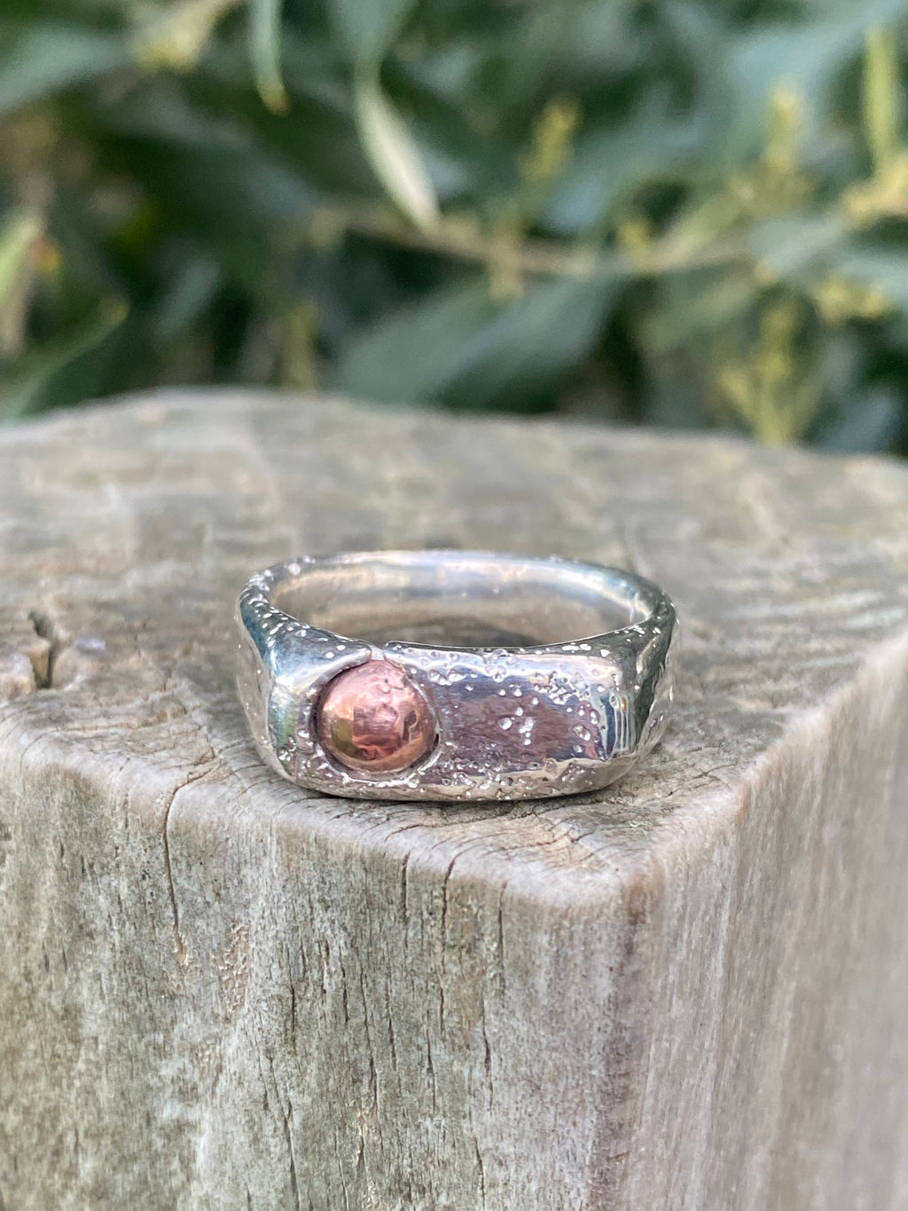 Copper Rockpool Signet Ring – Size S1/2, Sterling Silver and Copper