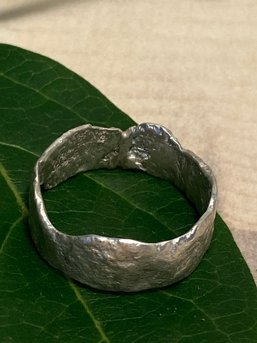 Reticulated wide band sterling silver ring