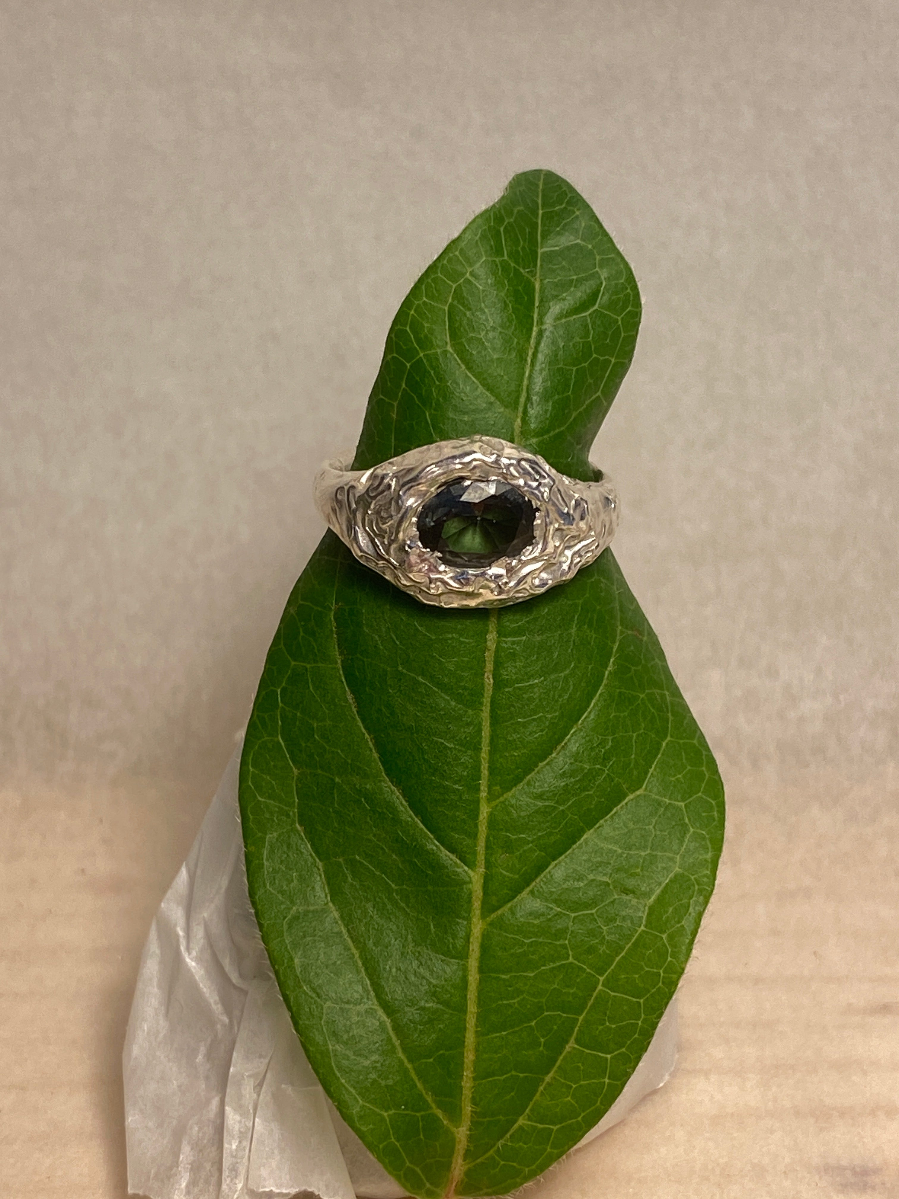 Tourmaline and Sterling Silver molten ring