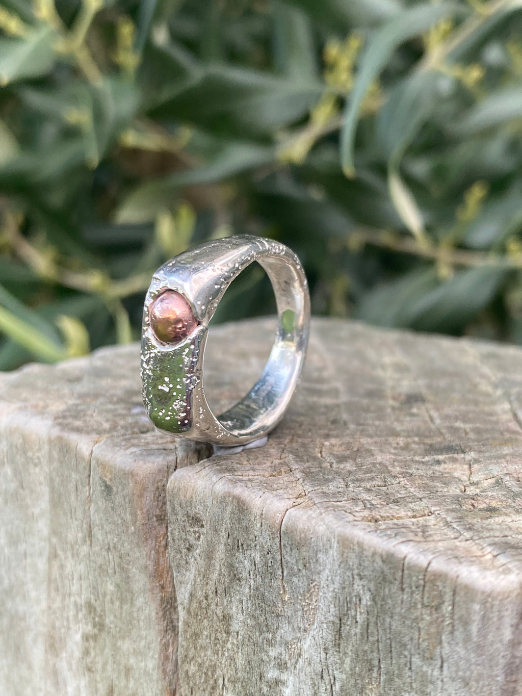Copper Rockpool Signet Ring – Size S1/2, Sterling Silver and Copper