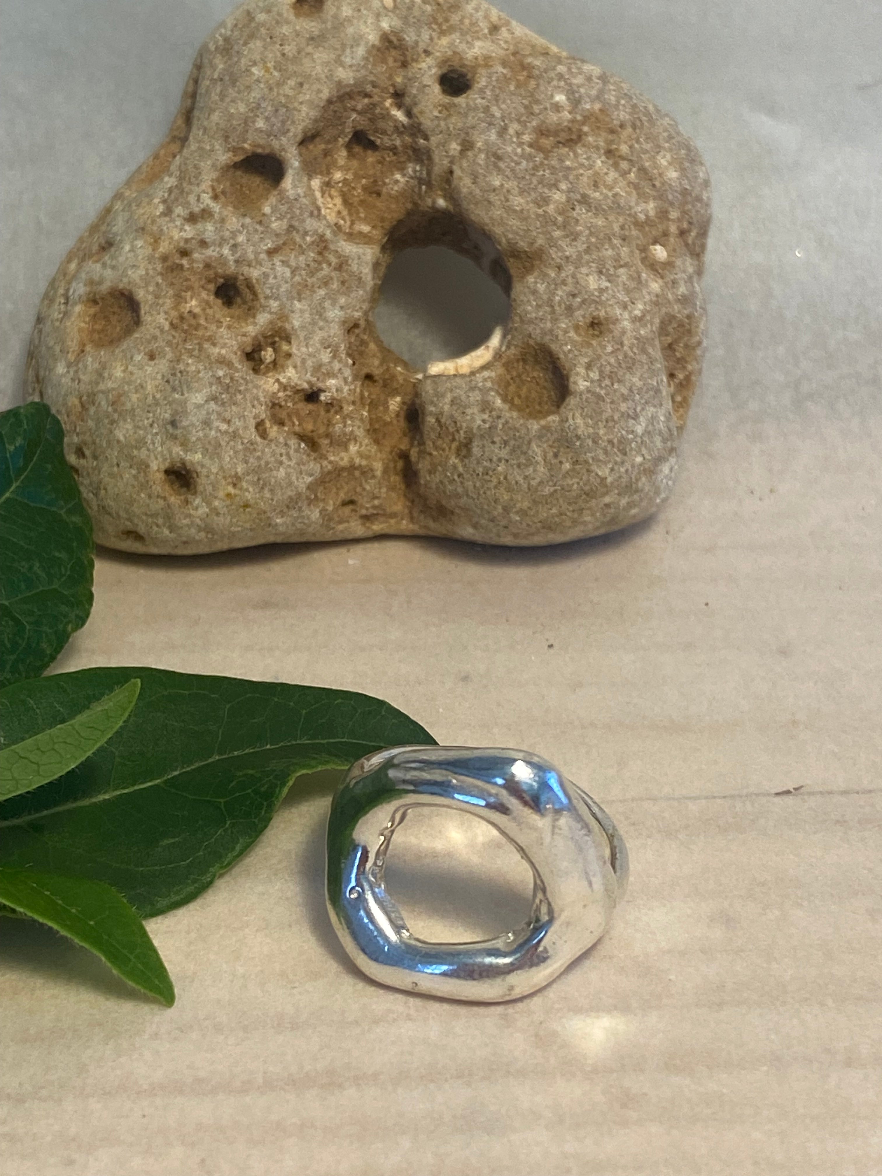 Molten Circle Wax Carved Sterling Silver Statement Ring
