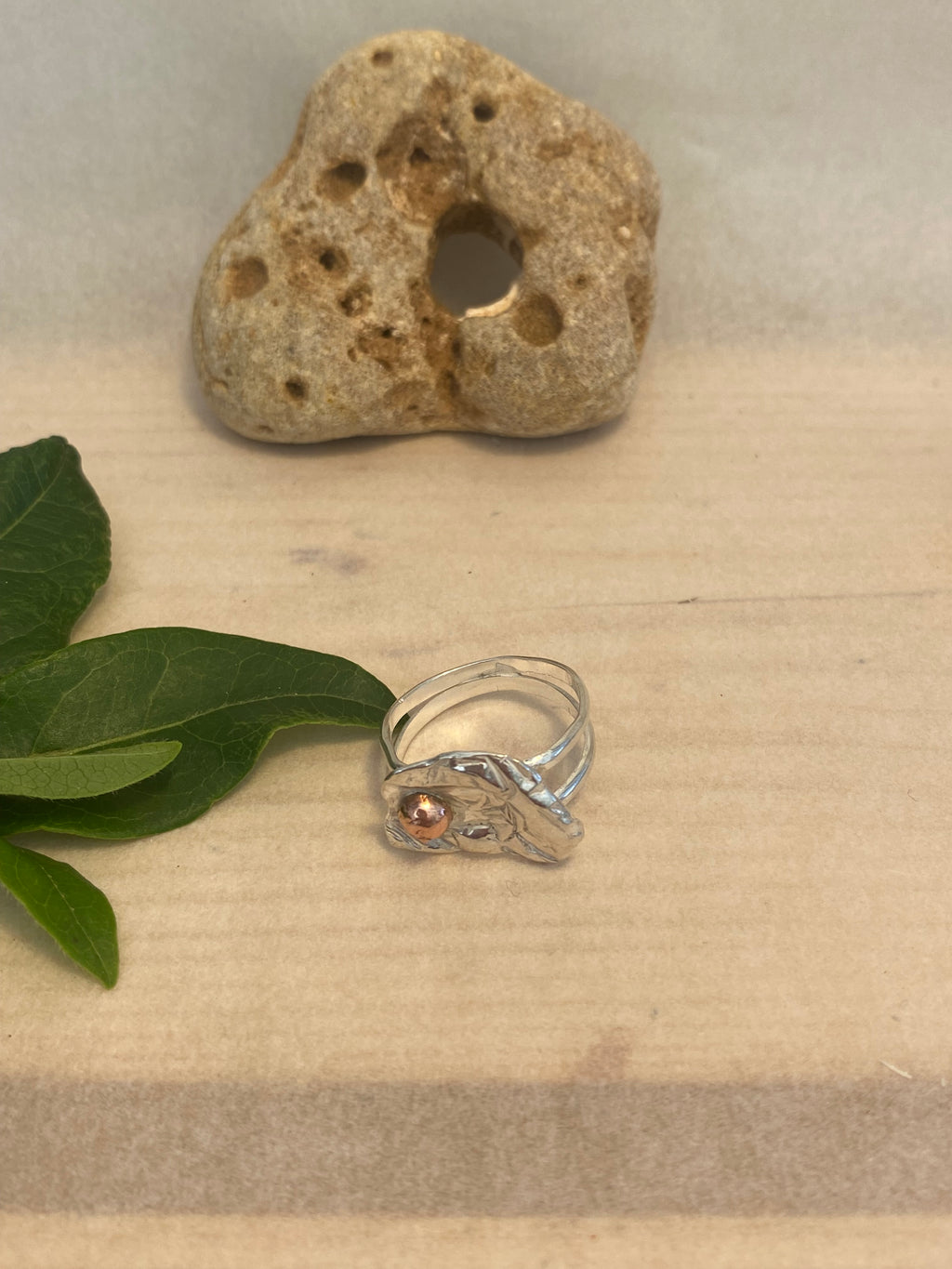 Molten Silver & Copper Pebble Double Band Ring