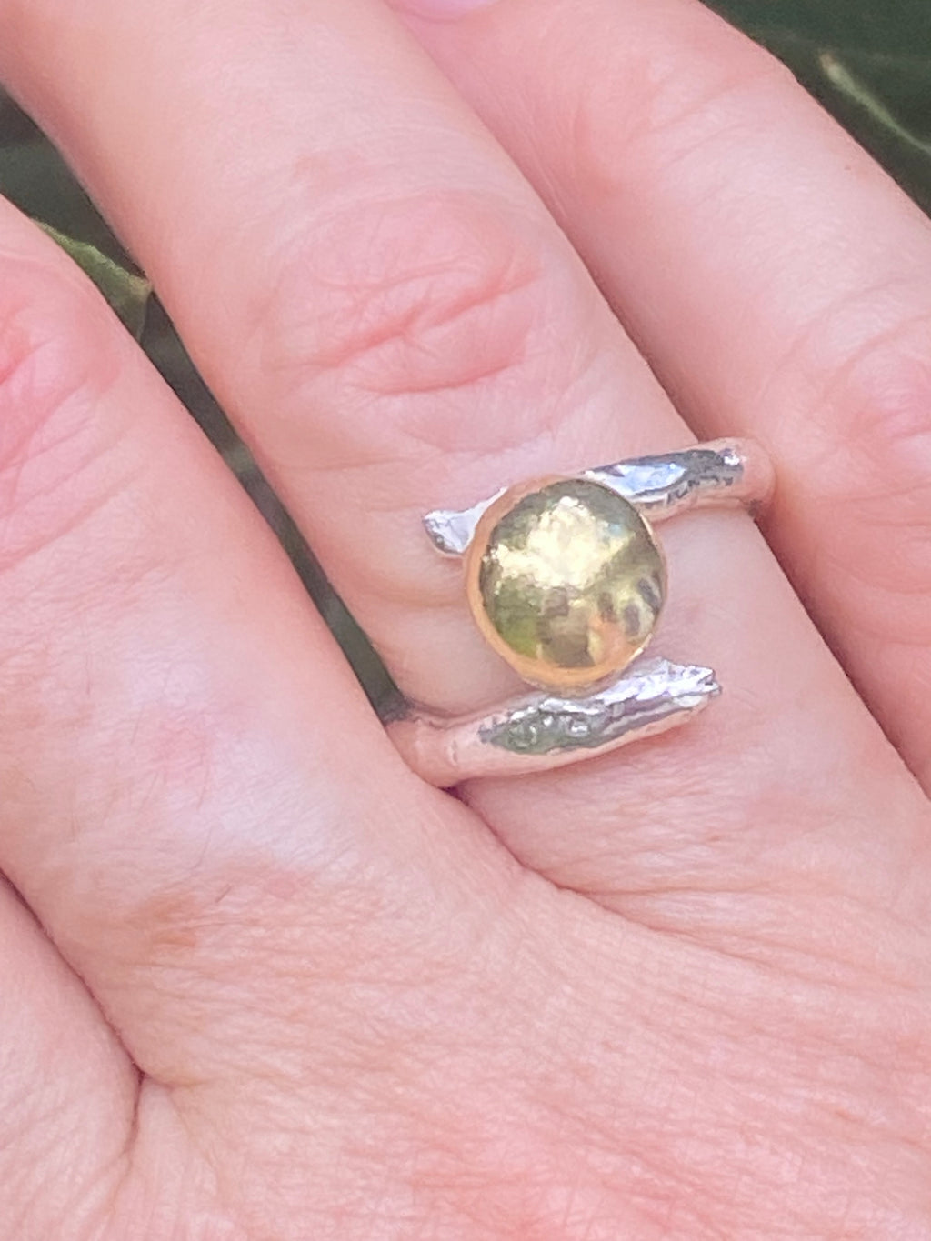 Organic Form Adjustable Silver & Brass Dome Ring