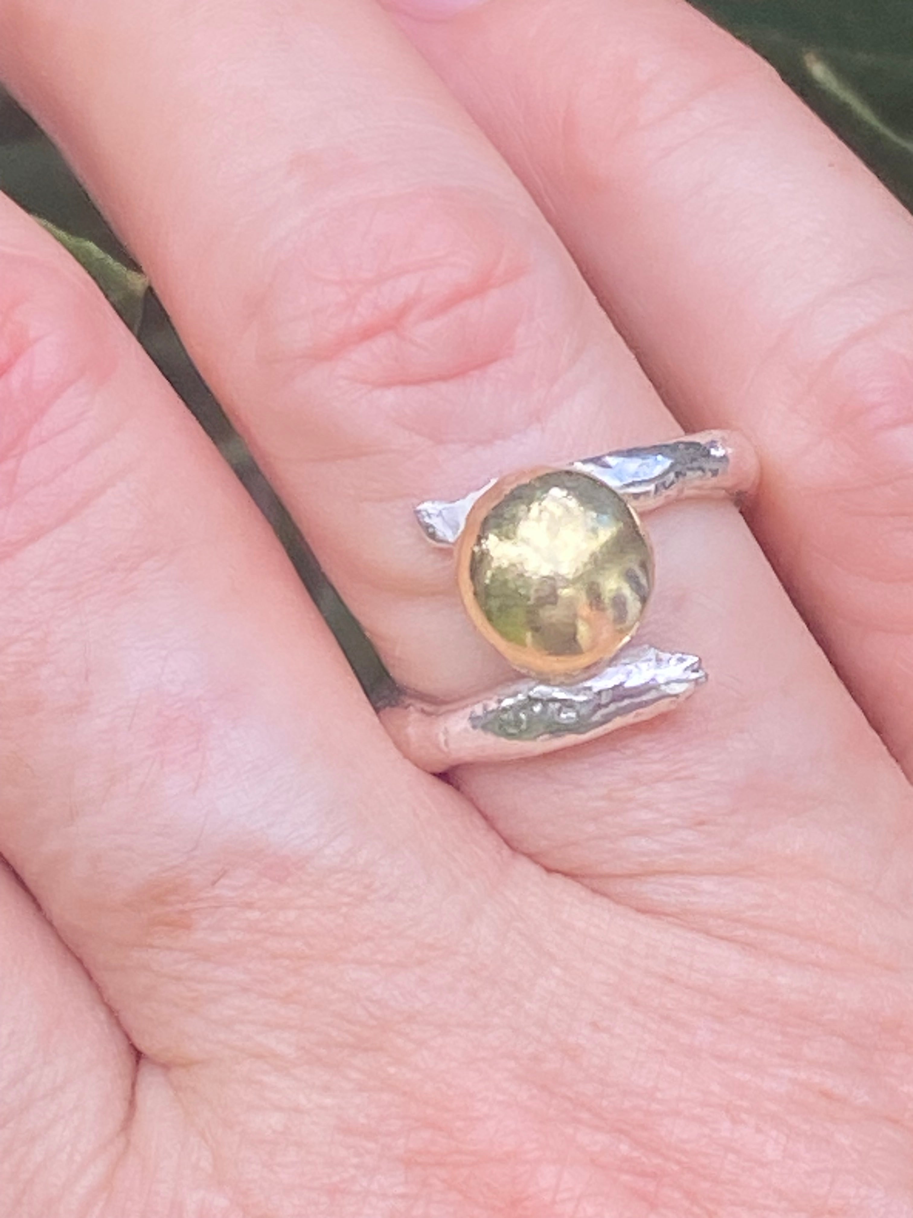 Organic Form Adjustable Silver & Brass Dome Ring