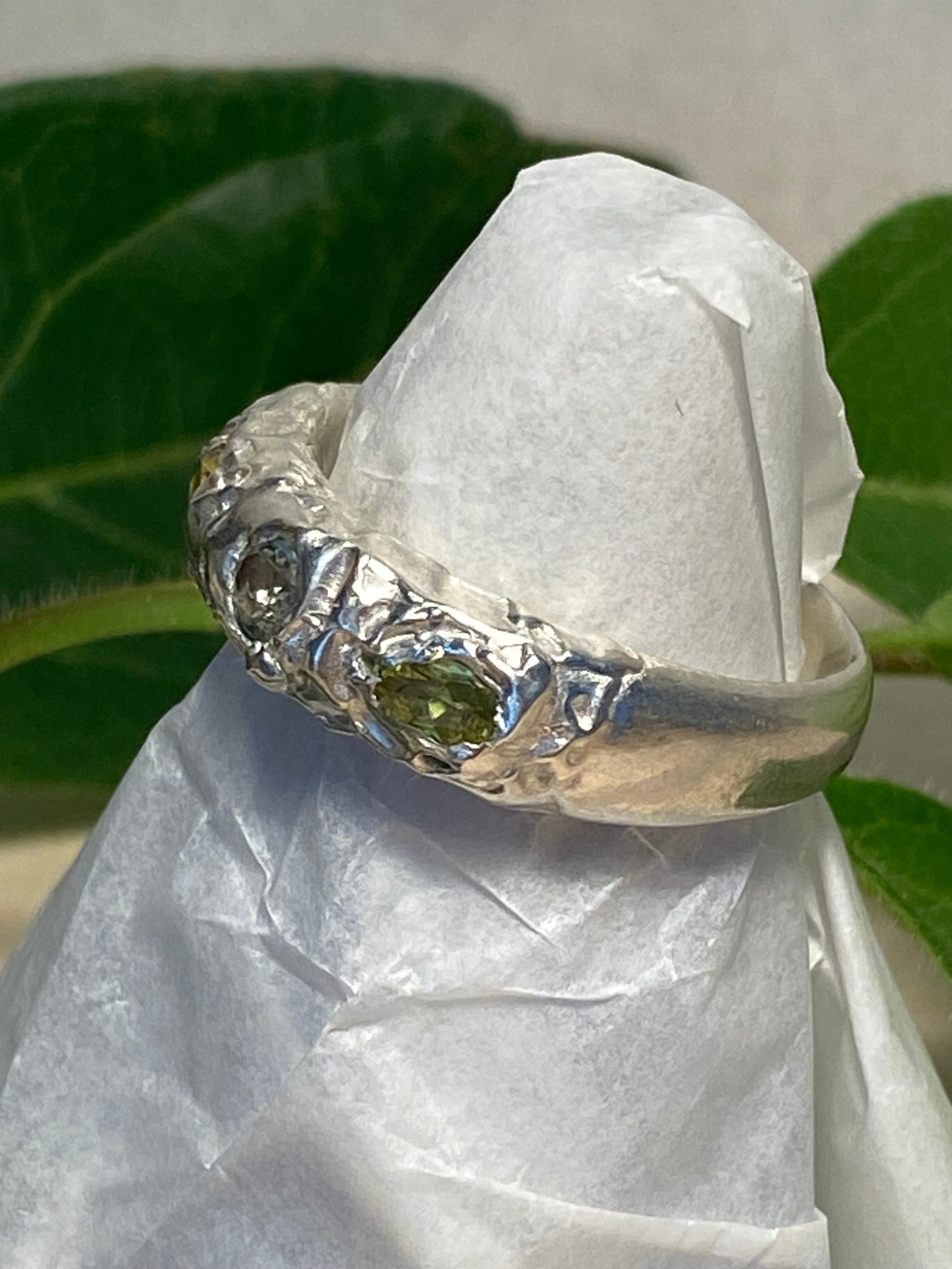 Peridot, Yellow sapphire and Green Amethyst sterling silver ring