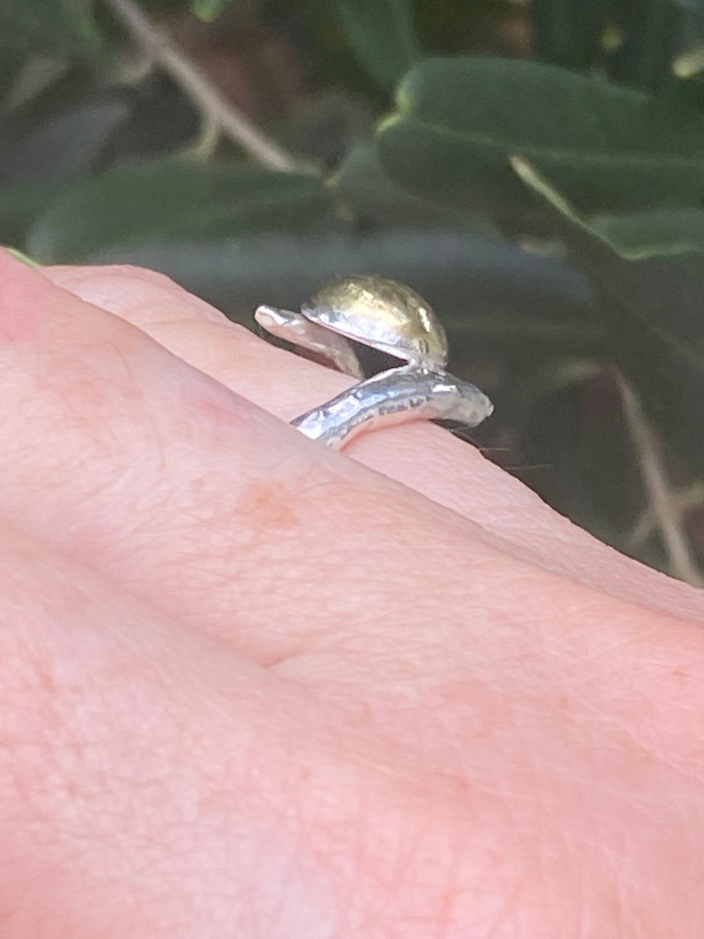 Organic Form Adjustable Silver & Brass Dome Ring