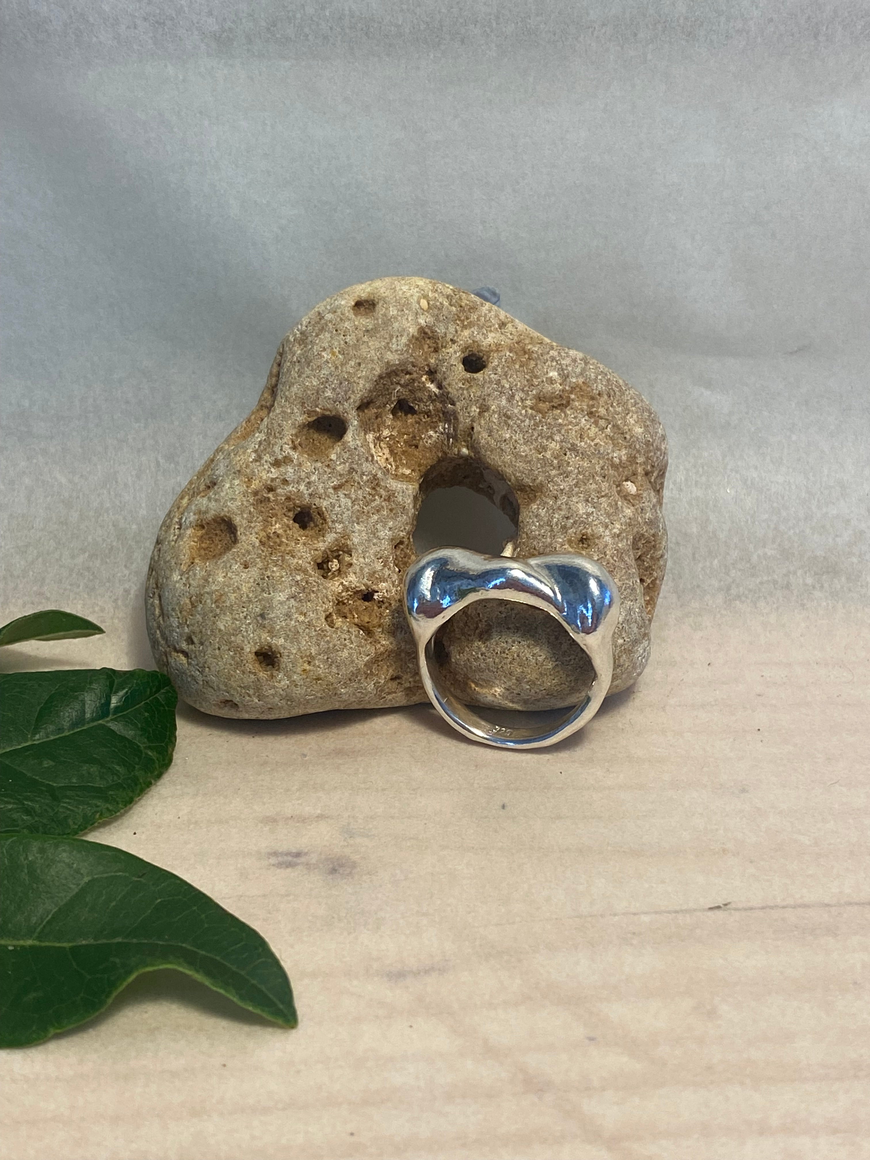 Wave Wax Carved Sterling Silver Statement Ring