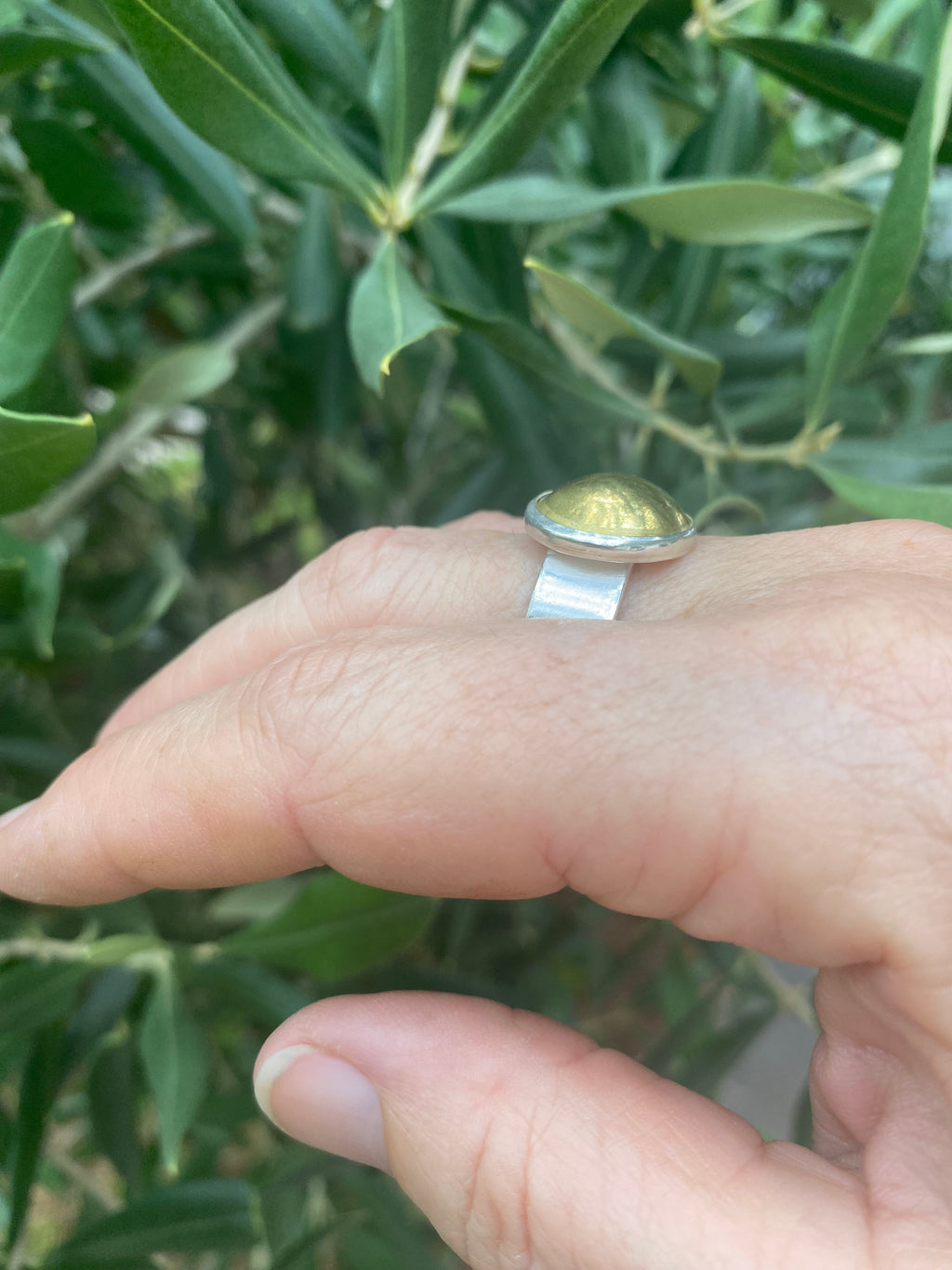 Statement Brass Dome Wide Band Sterling Silver Ring