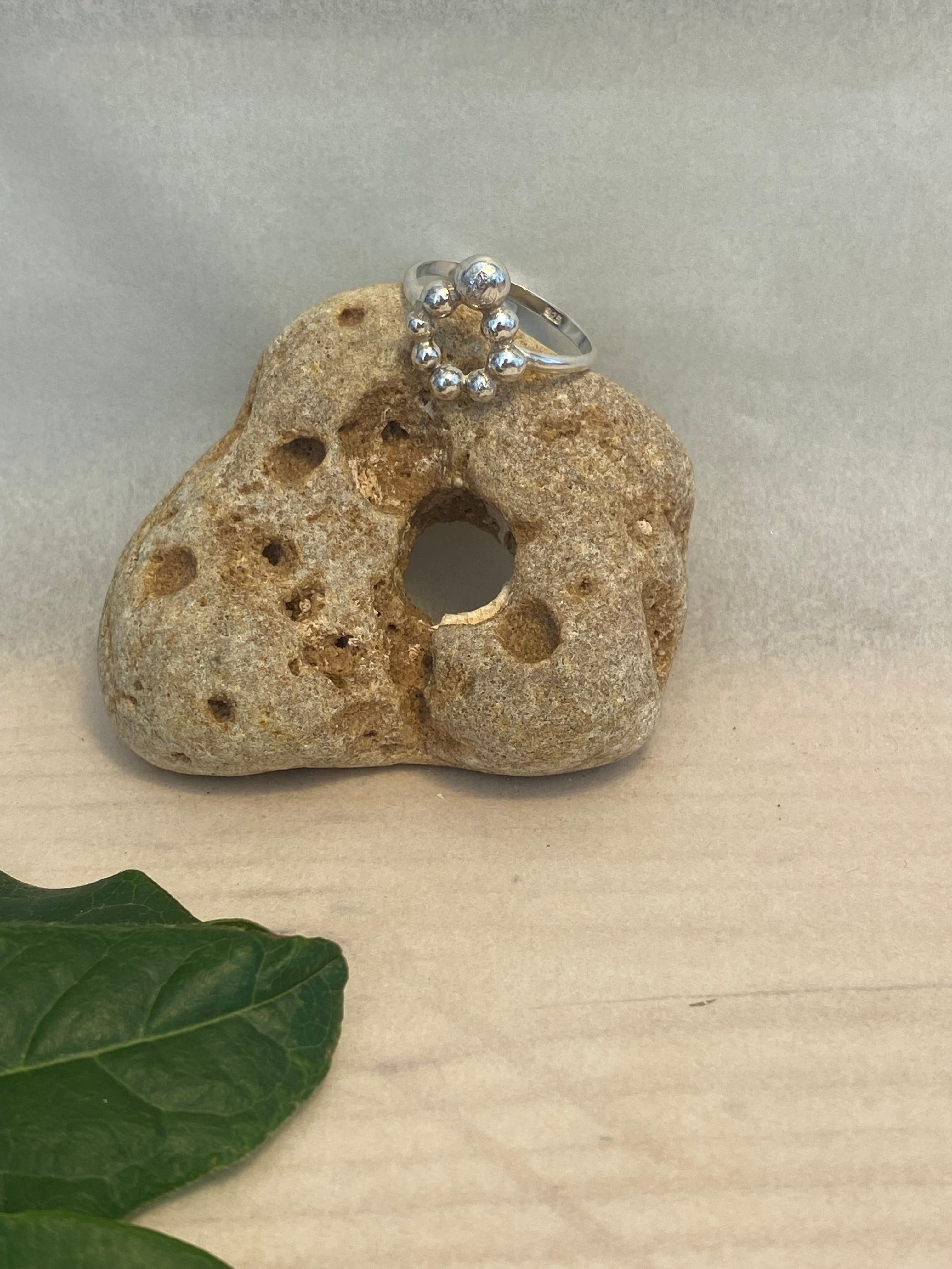 Silver Pebble Halo Ring