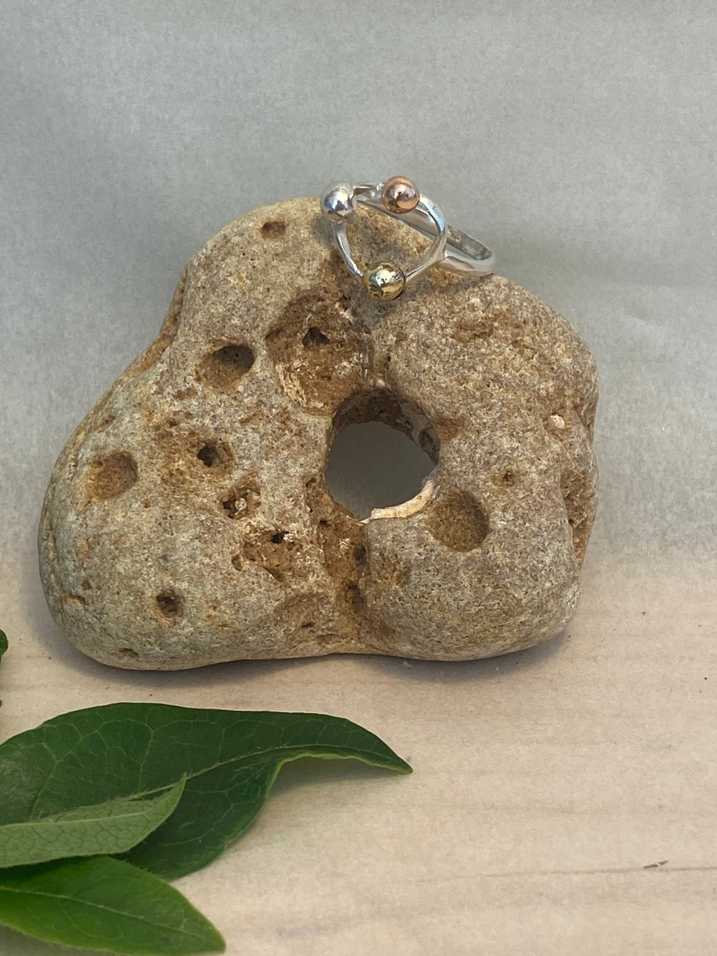 Three Metals Halo Pebble Ring — Silver, Copper & Brass