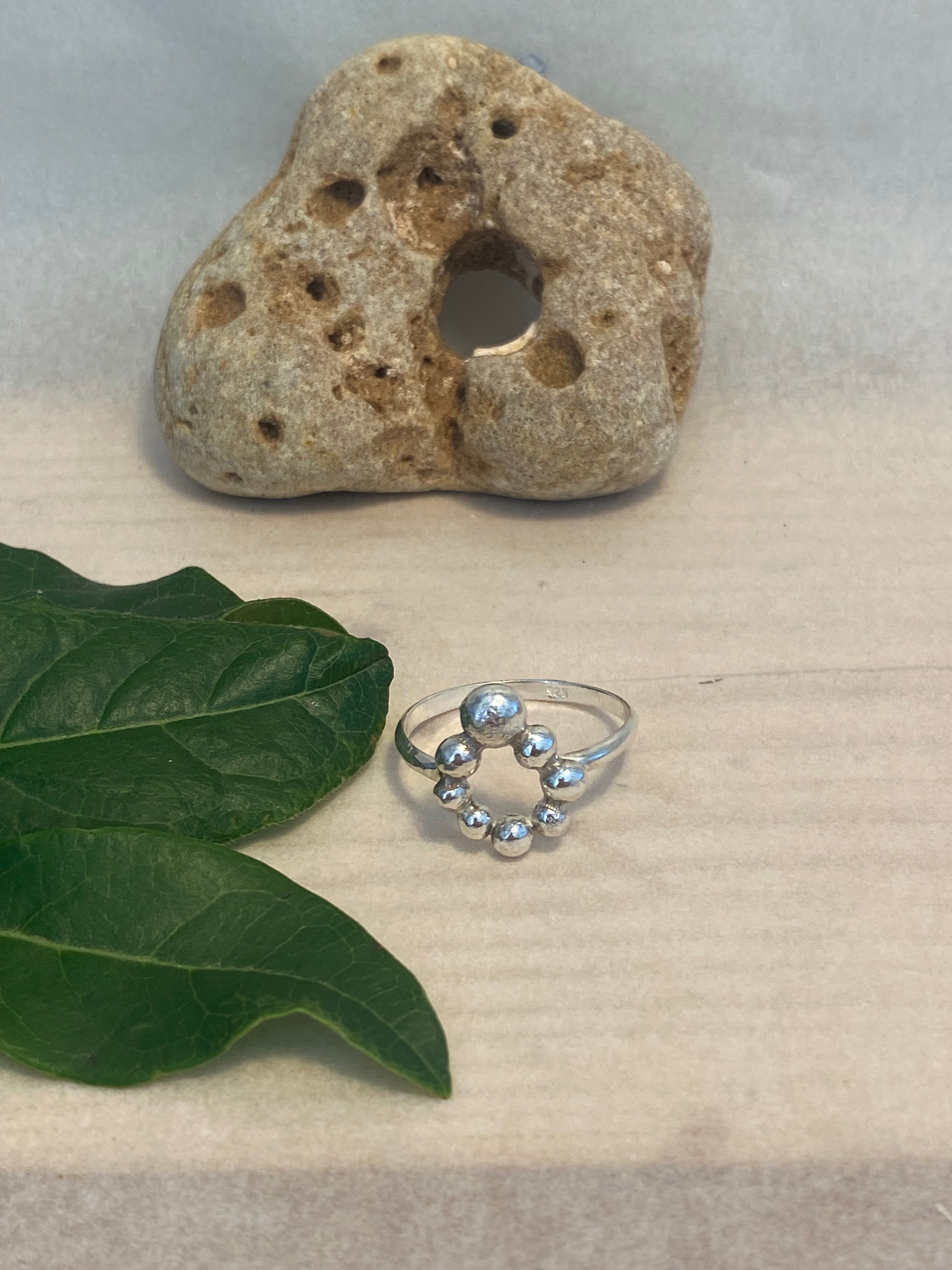 Silver Pebble Halo Ring
