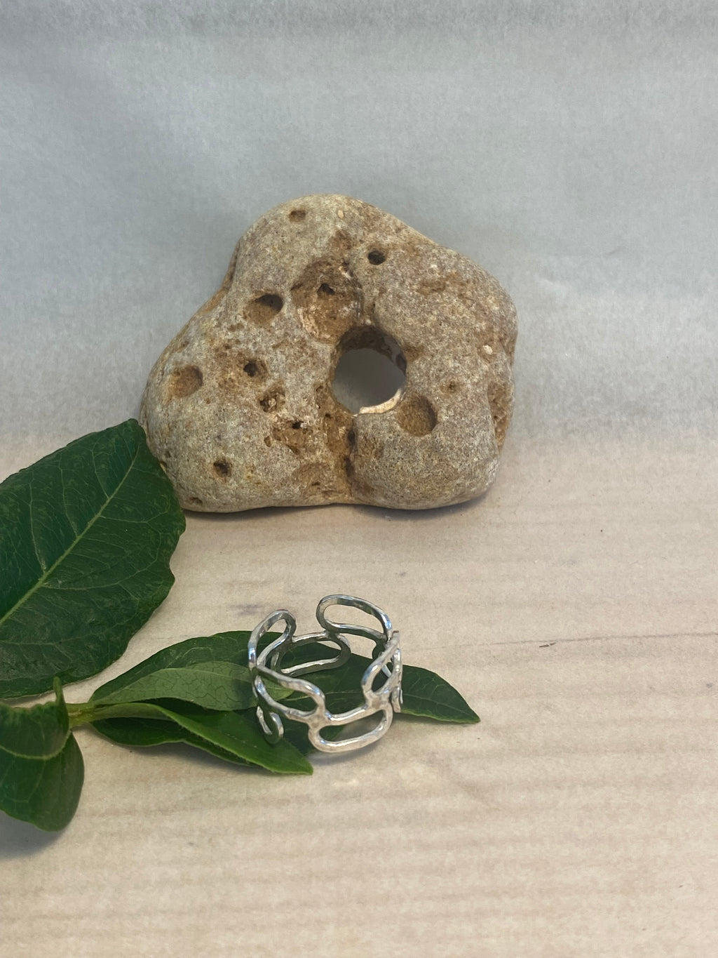 Double Row Hammered Silver Links Ring