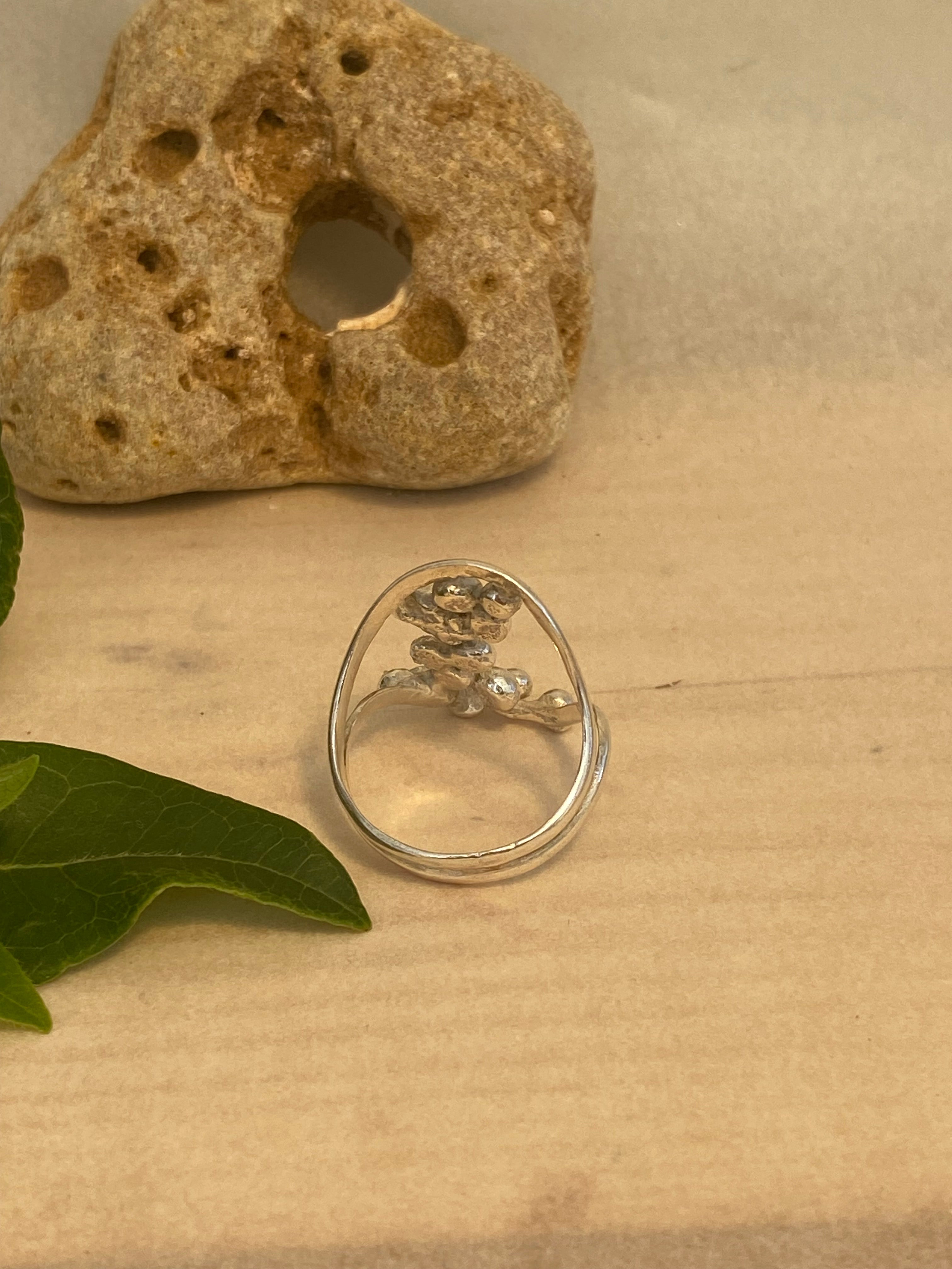 Blossom Spray Sterling Silver Double Band Ring