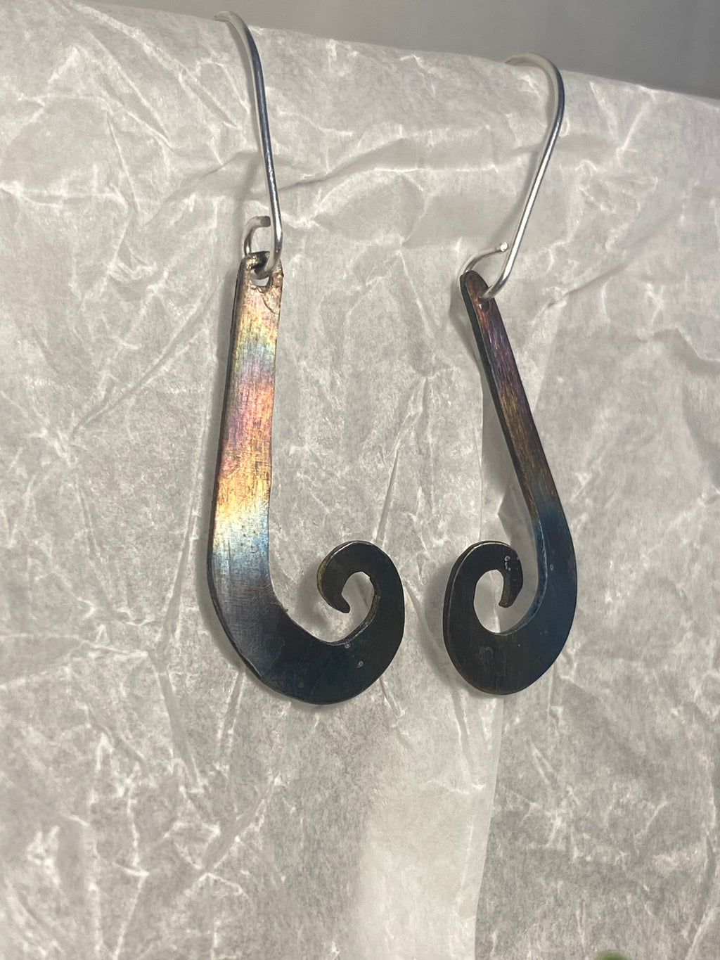 Flame-Painted Titanium Drop Earrings — Sterling Silver Hooks