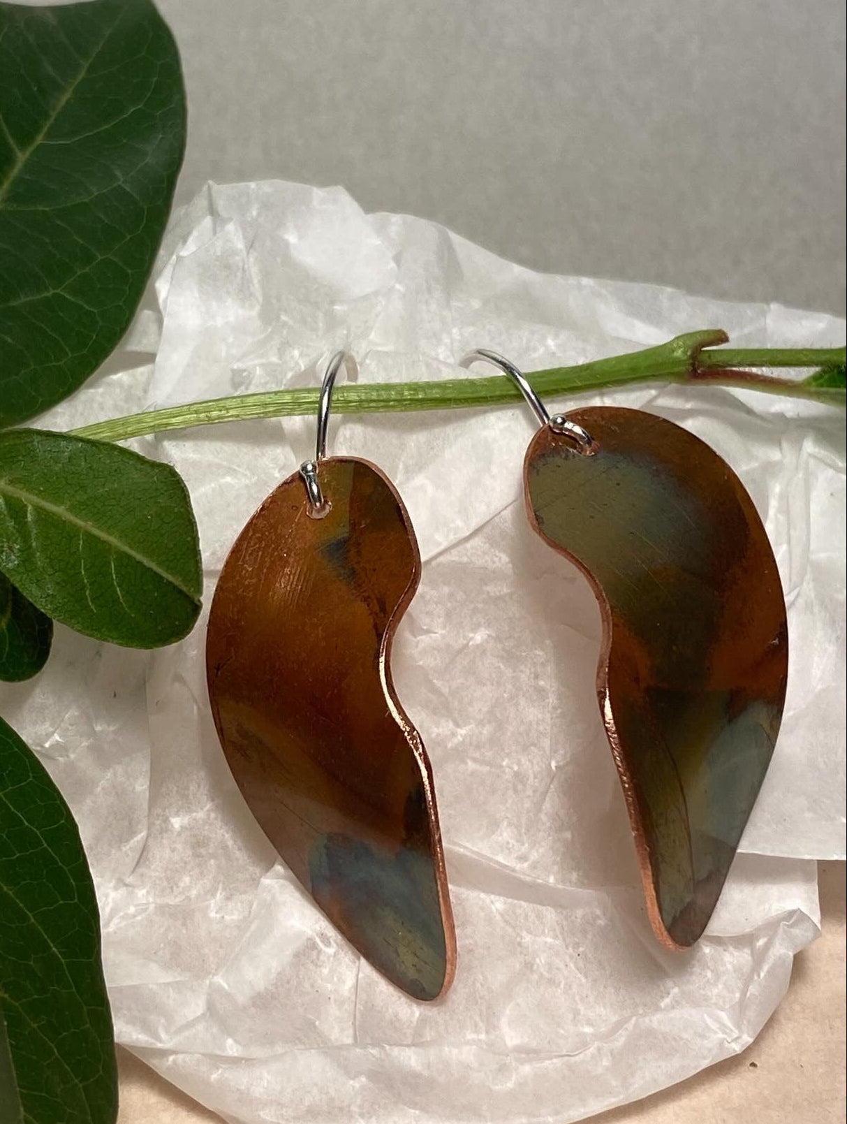 Flame painted leaf earrings