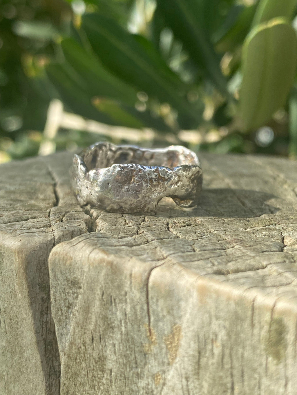 Reticulated wide band sterling silver ring
