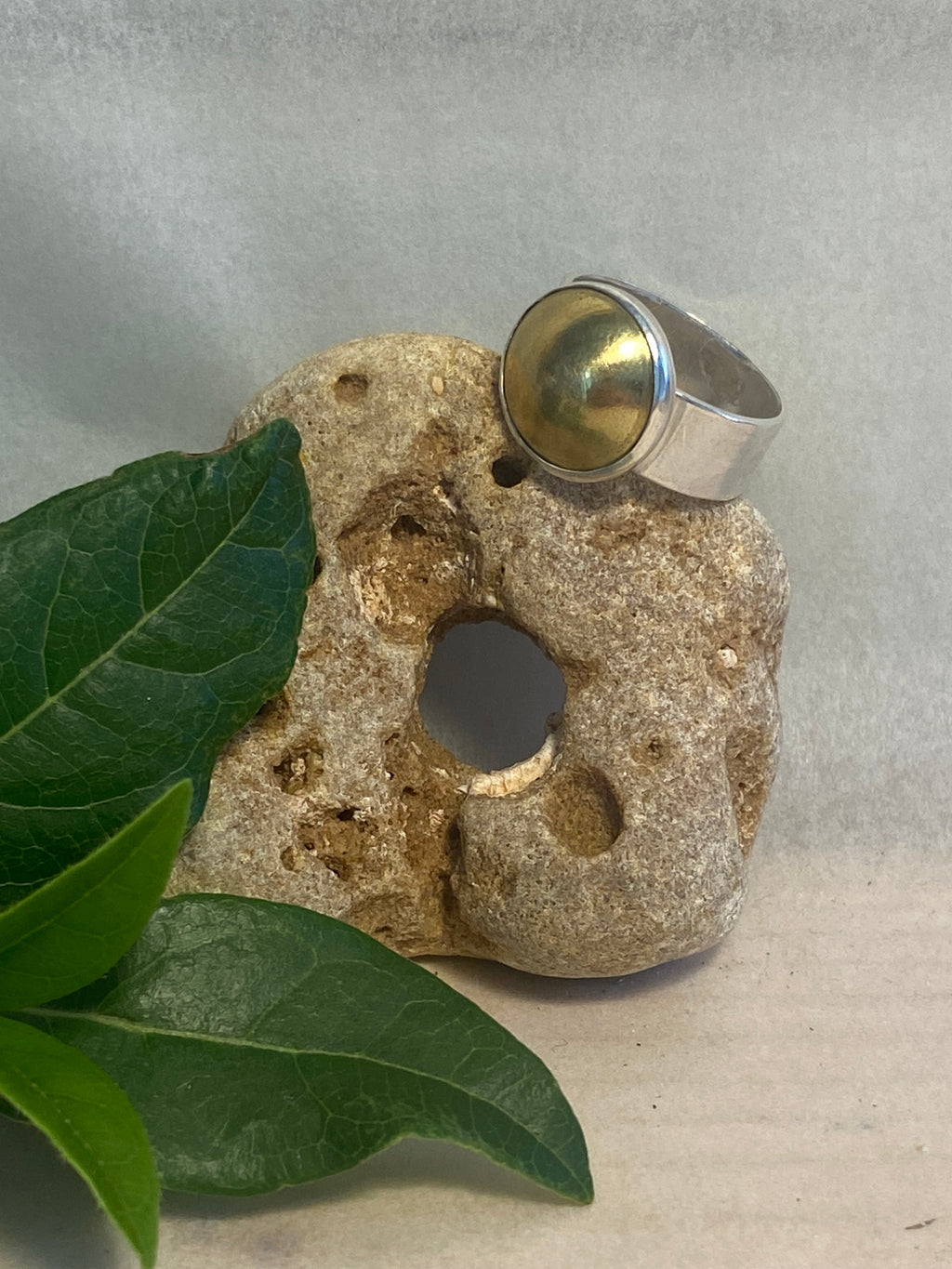 Statement Brass Dome Wide Band Sterling Silver Ring