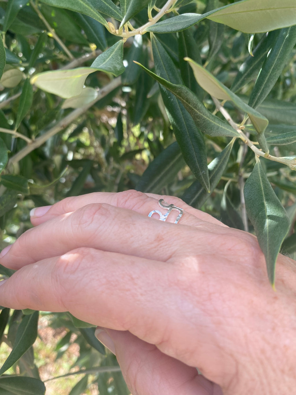 Double Row Hammered Silver Links Ring