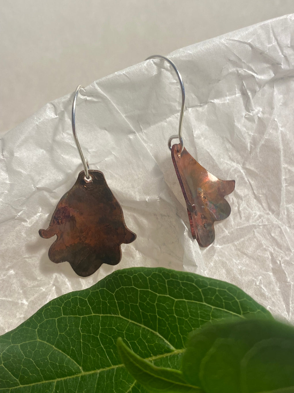 Flame painted copper and silver earrings