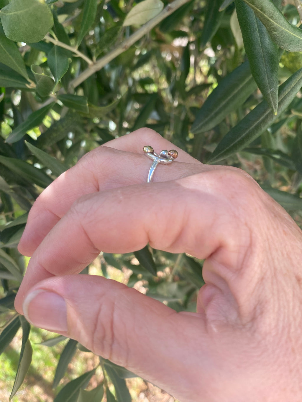 Three Metals Halo Pebble Ring — Silver, Copper & Brass