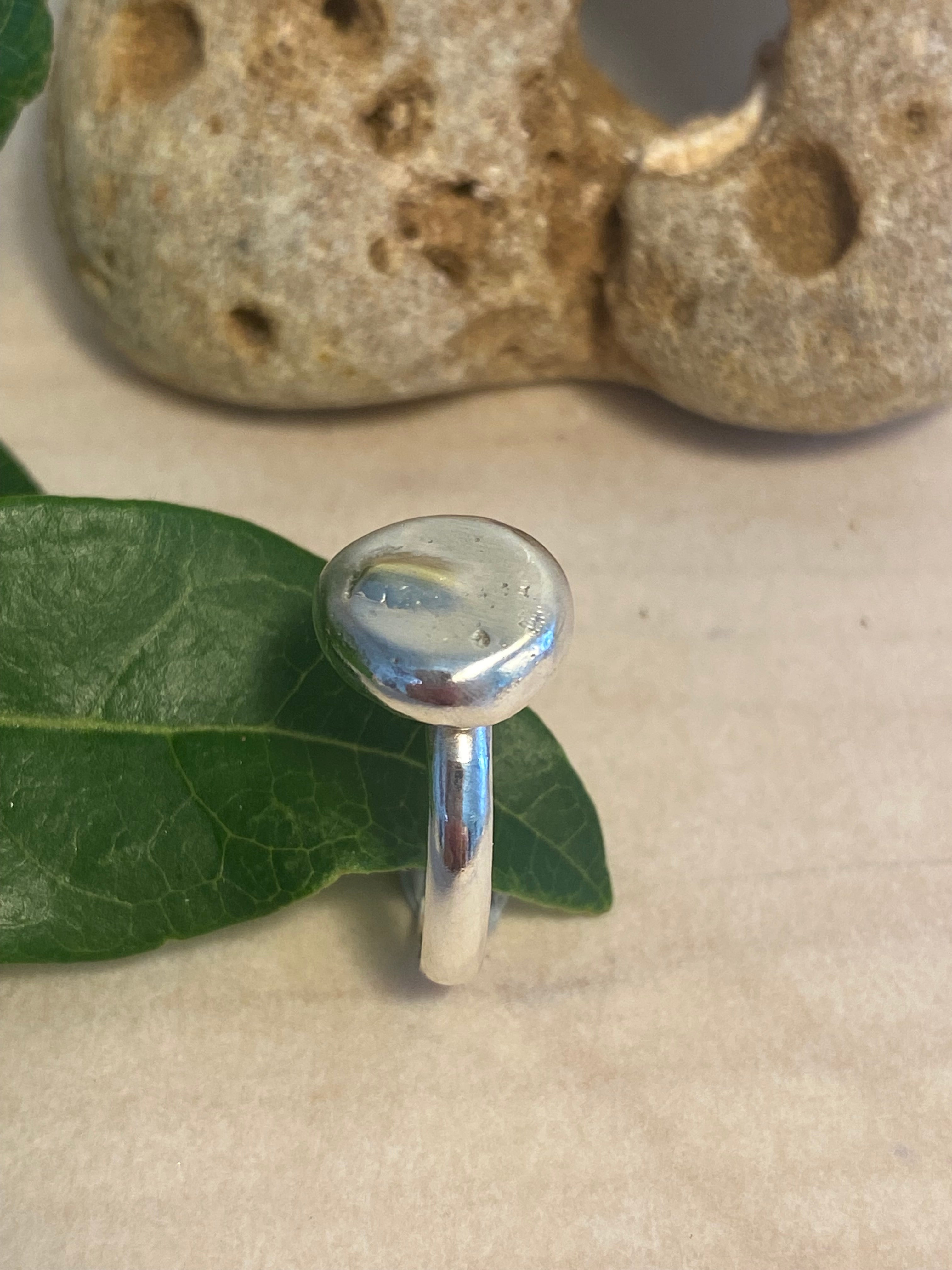 Brass & Silver Pebble Disk Sterling Silver Ring