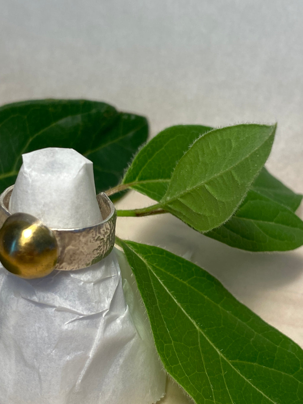Domed brass and sterling silver adjustable ring