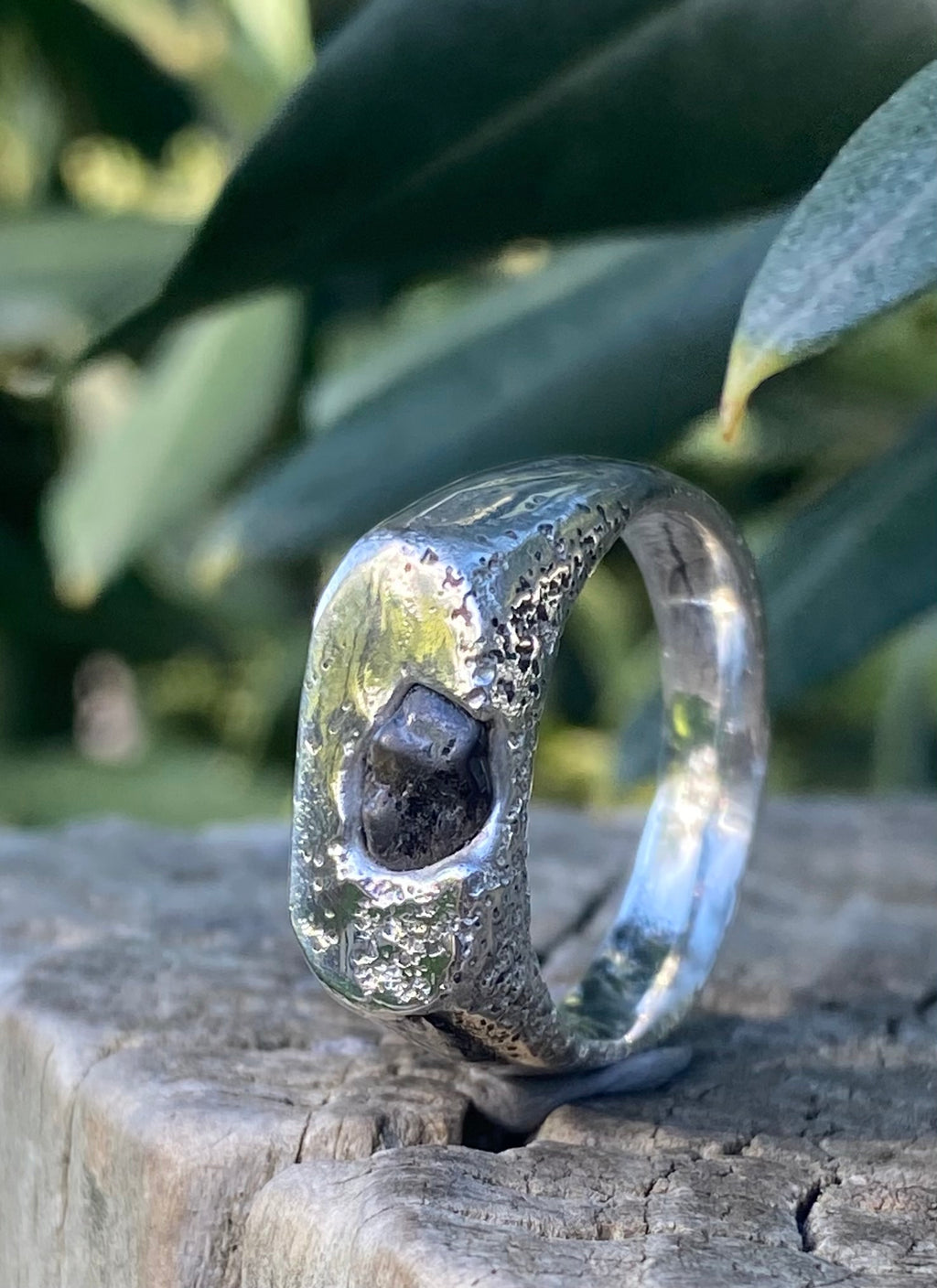 Green Sapphire Rockpool Signet, Sterling Silver, Size P