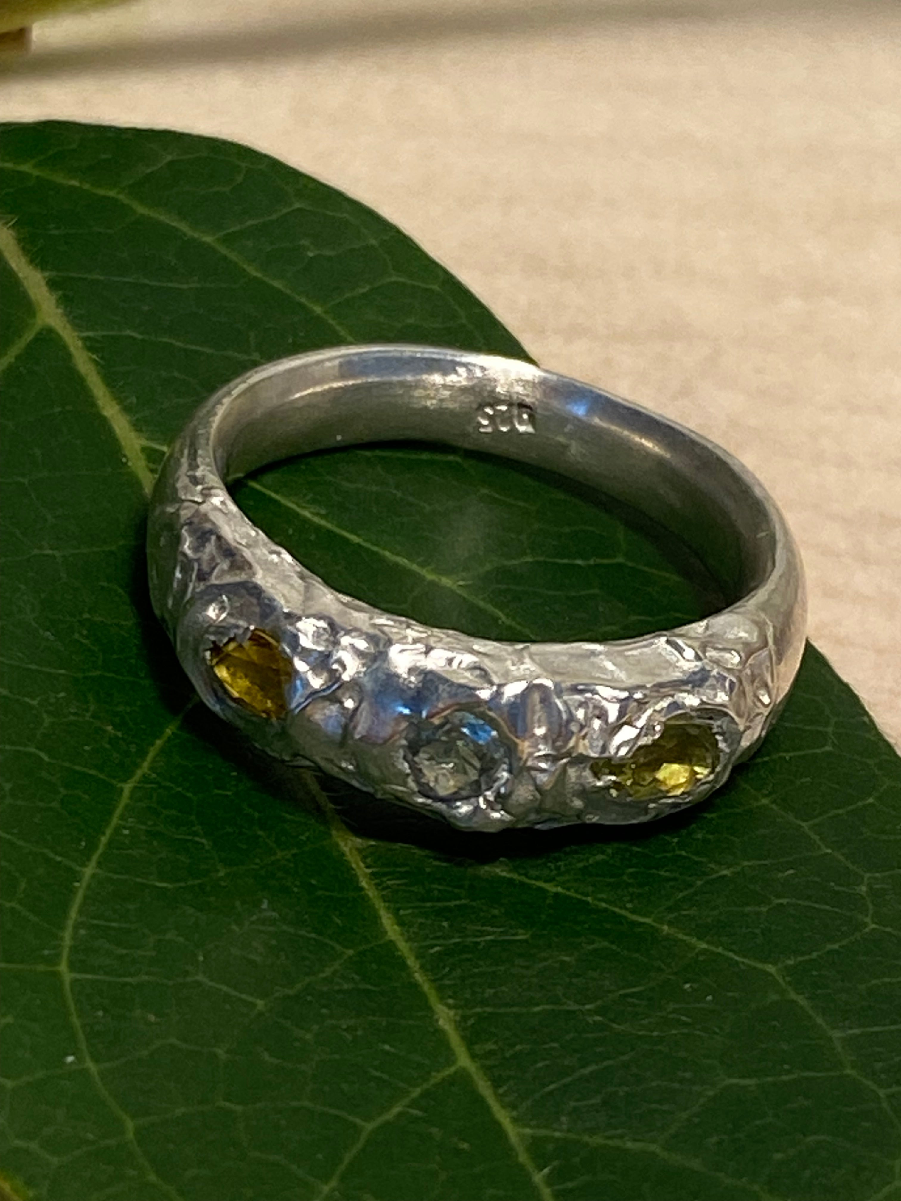 Peridot, Yellow sapphire and Green Amethyst sterling silver ring