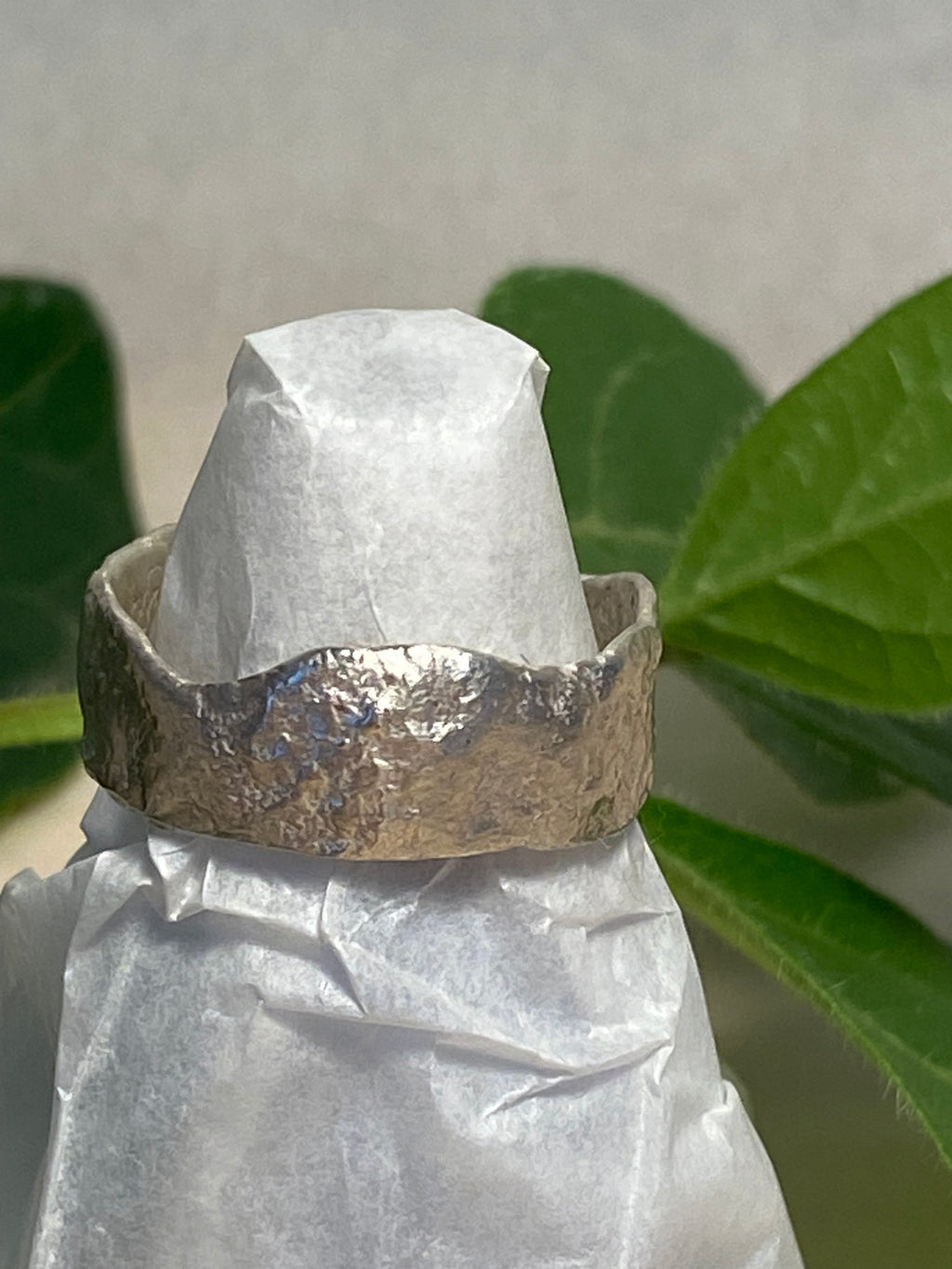 Reticulated wide band sterling silver ring
