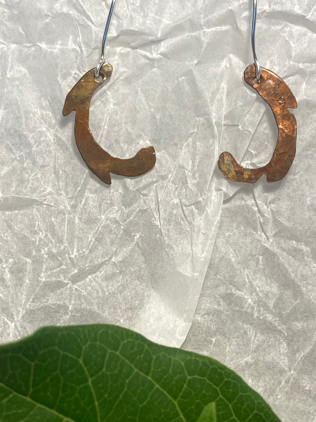 Flame painted delicate copper earrings