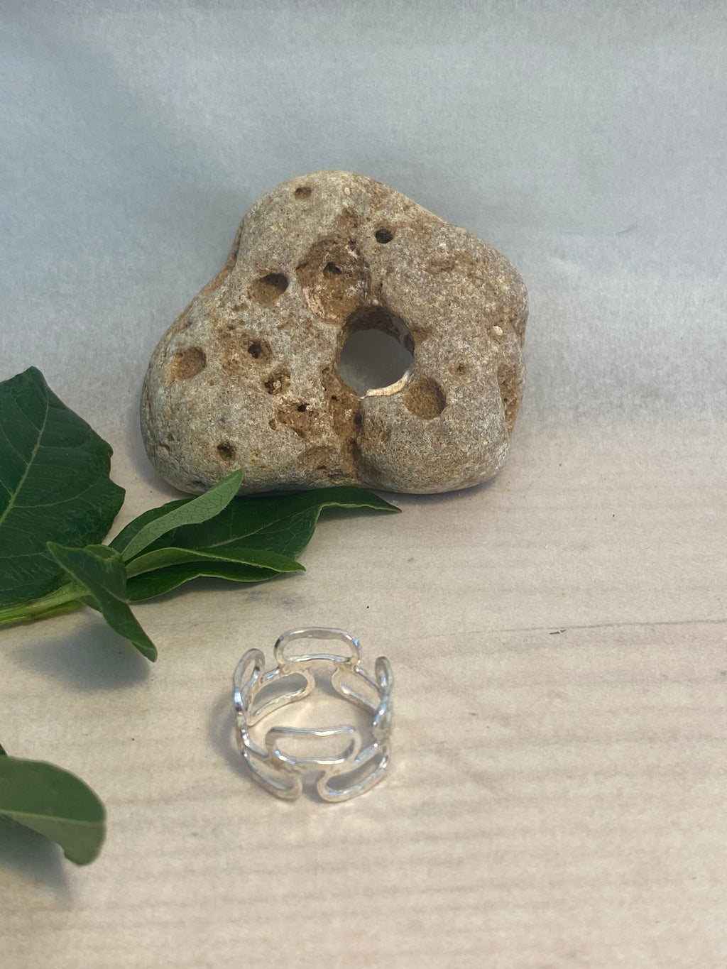 Double Row Hammered Silver Links Ring