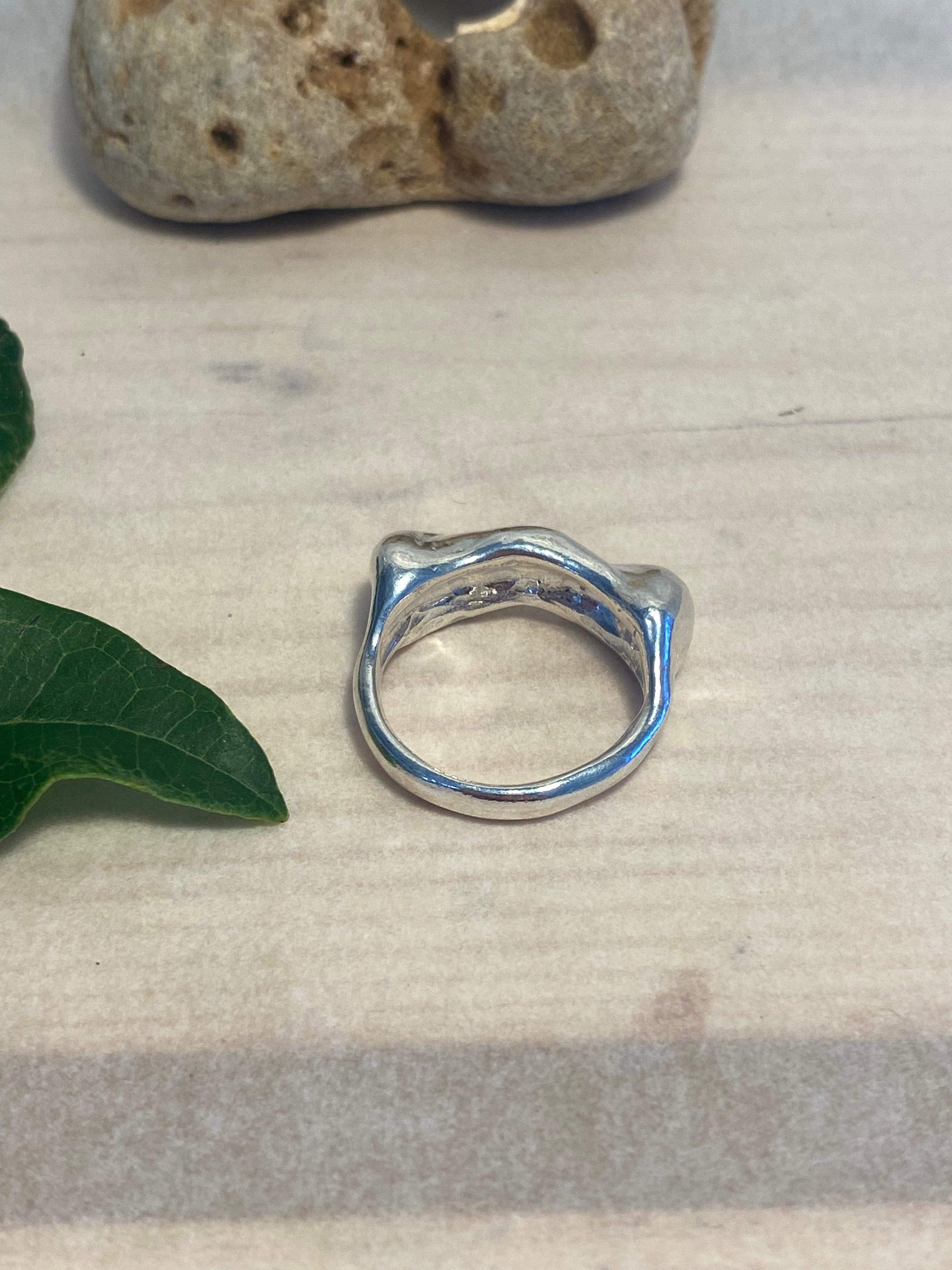Wave Wax Carved Sterling Silver Statement Ring