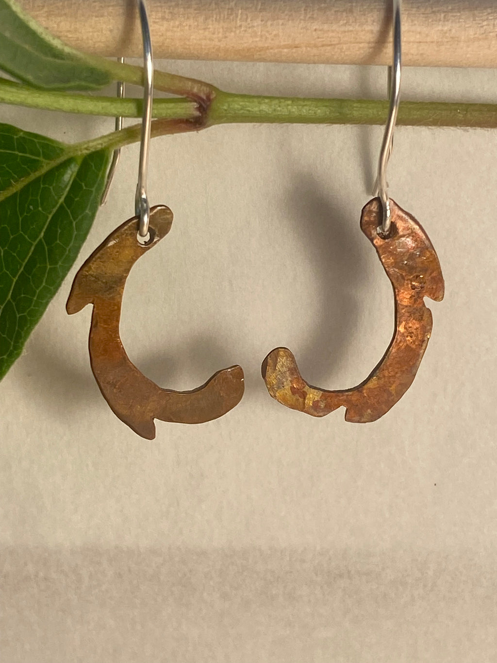 Flame painted delicate copper earrings