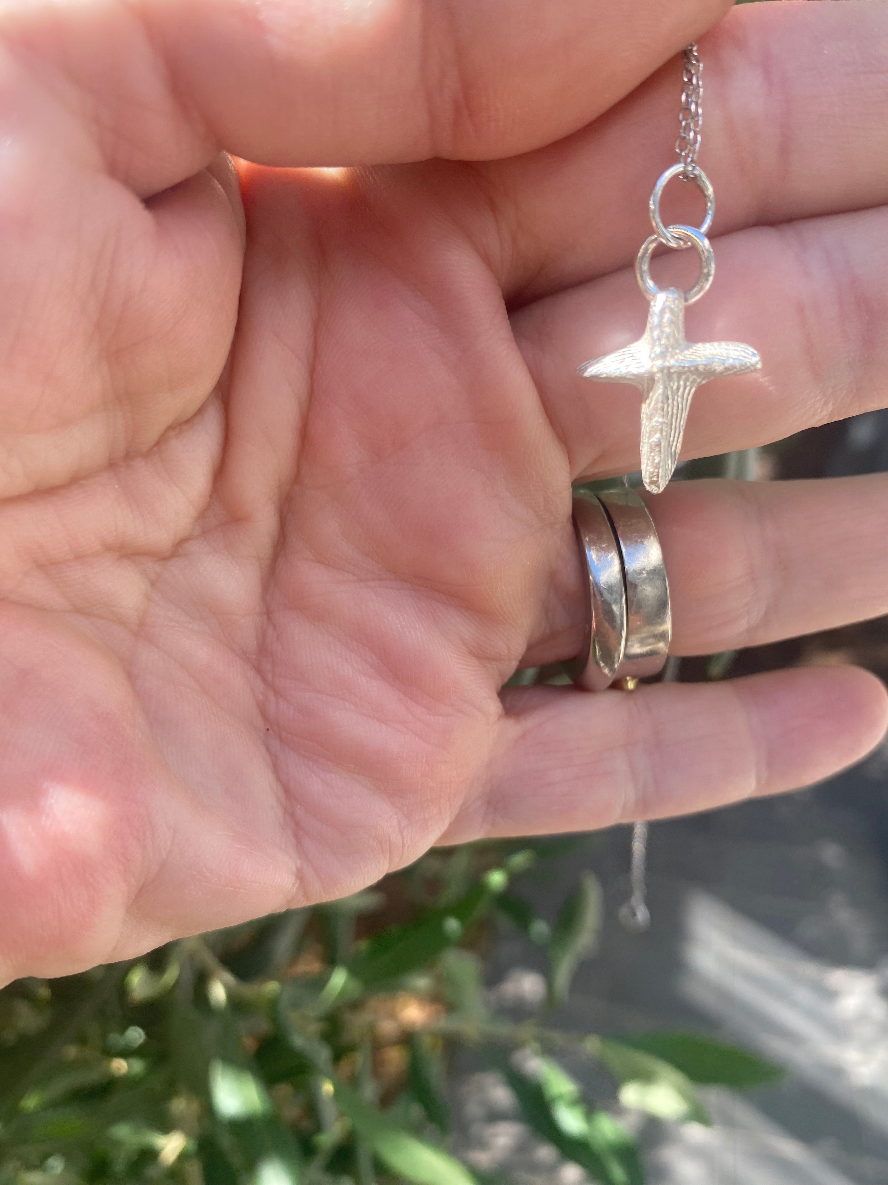 Cuttlefish Cast Silver Cross Pendant